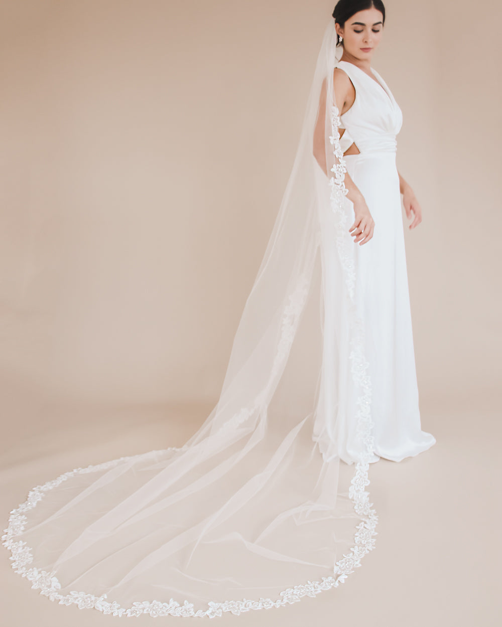Althea Lace Cathedral Veil - Elegant Wedding Bridal Veil with Long Train for Bride, Perfect for Church Ceremonies & Formal Weddings