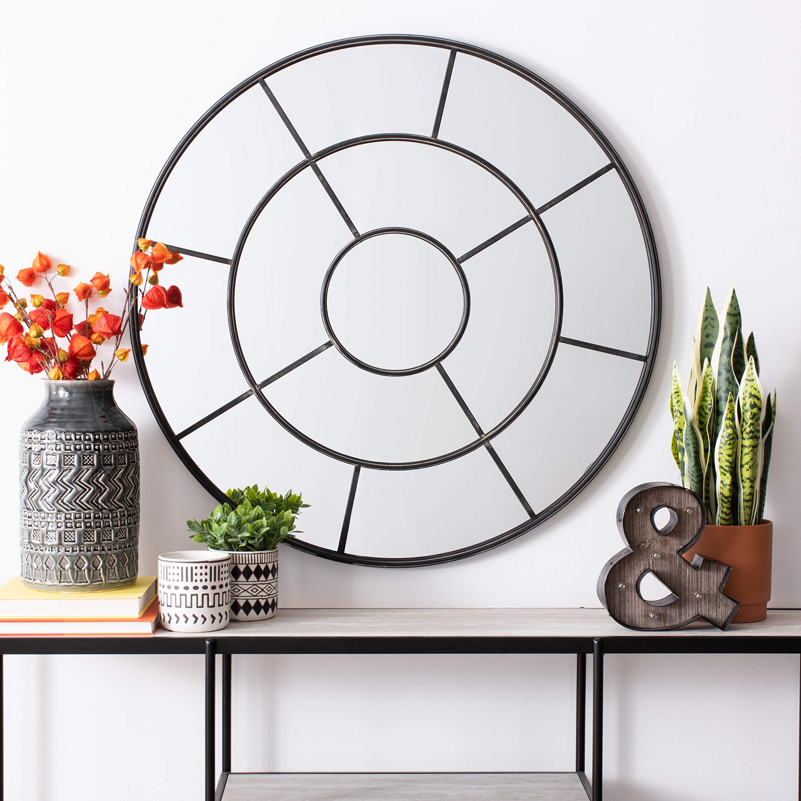 SAFAVIEH Home Jonelle 36-Inch Round Black Decorative Wall Mirror - Perfect for Living Room, Bedroom, or Entryway Decor