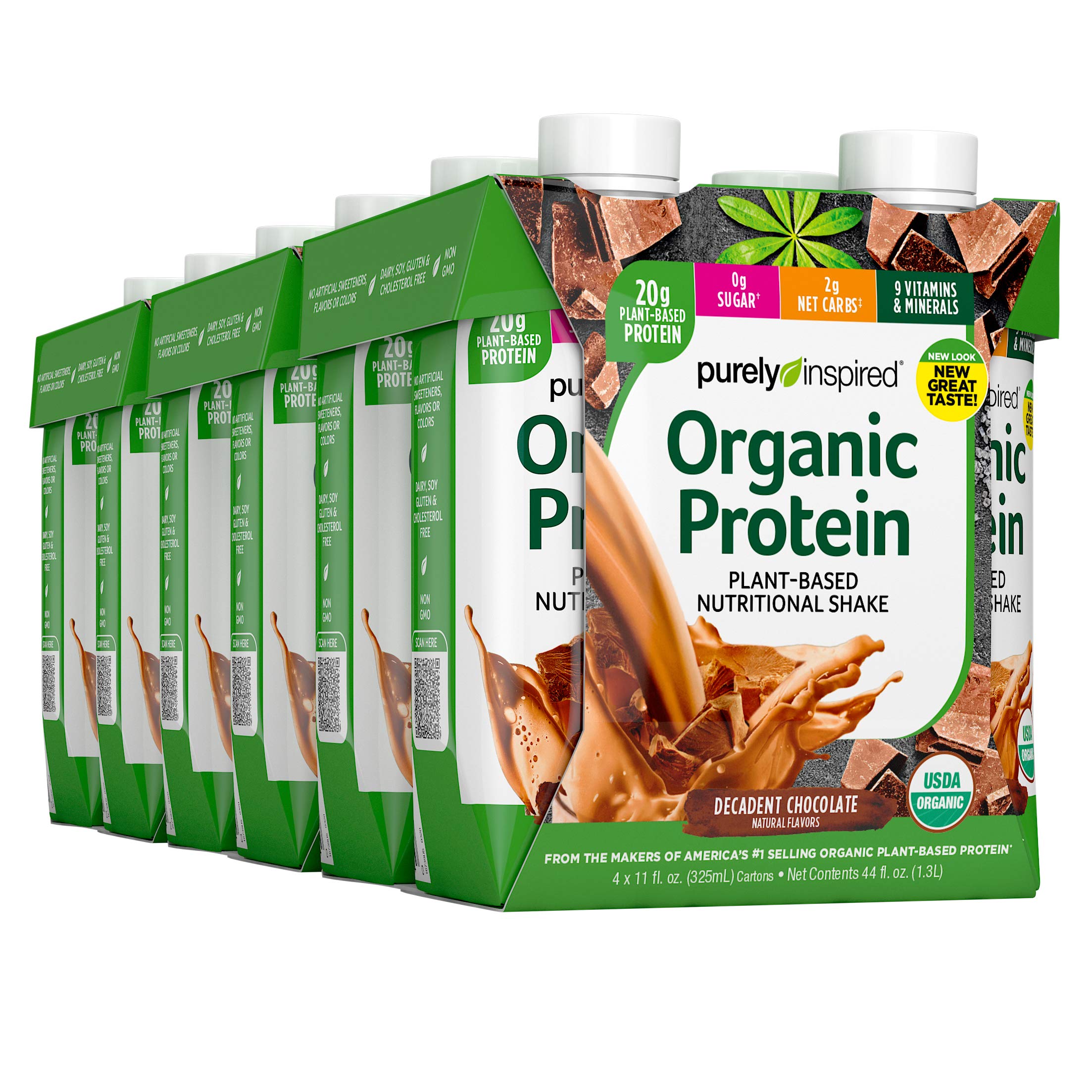 Purely Inspired Organic Protein Shake Ready to Drink - 20g Plant Based Protein, Decadent Chocolate Flavor, 11 fl oz (Pack of 12) | Vegan Protein Drink for Post-Workout Recovery, Meal Replacement & On-the-Go Nutrition