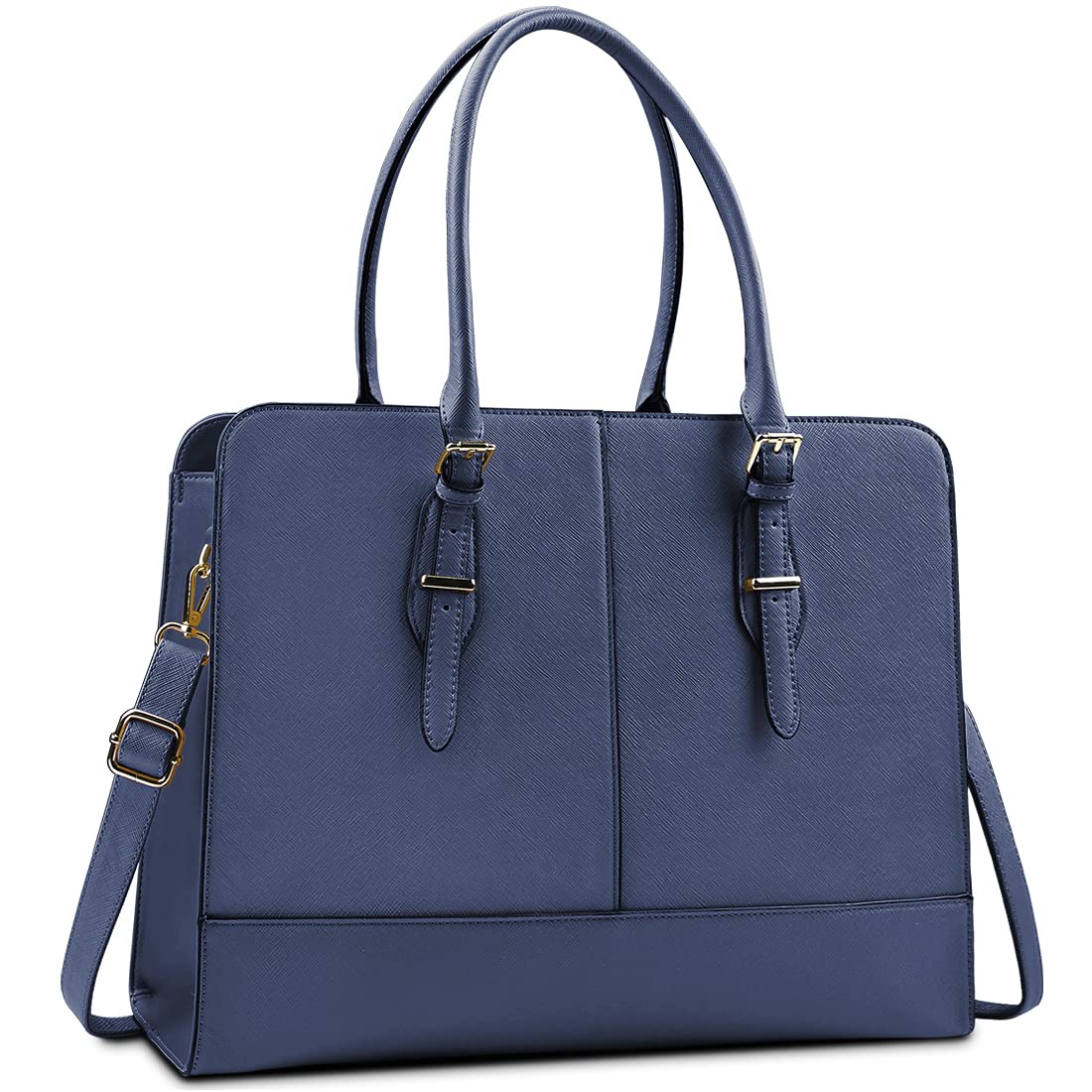 Premium Leather Laptop Tote Bag for Women - 15.6 Inch Waterproof Business Work Bag with Large Capacity - Professional Office Shoulder Handbag in Blue - Perfect for Commuting, Business Travel & Work Meetings