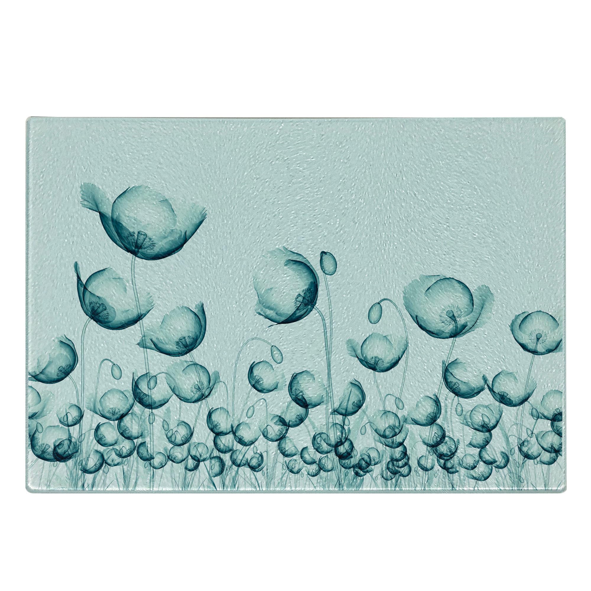 Ambesonne Poppy Flower X-Ray Art Cutting Board - Tempered Glass Serving Tray for Cheese, Charcuterie & Appetizers - Unique Nature-Inspired Kitchen Decor - Small Size in Teal & White - Perfect for Entertaining & Gifts