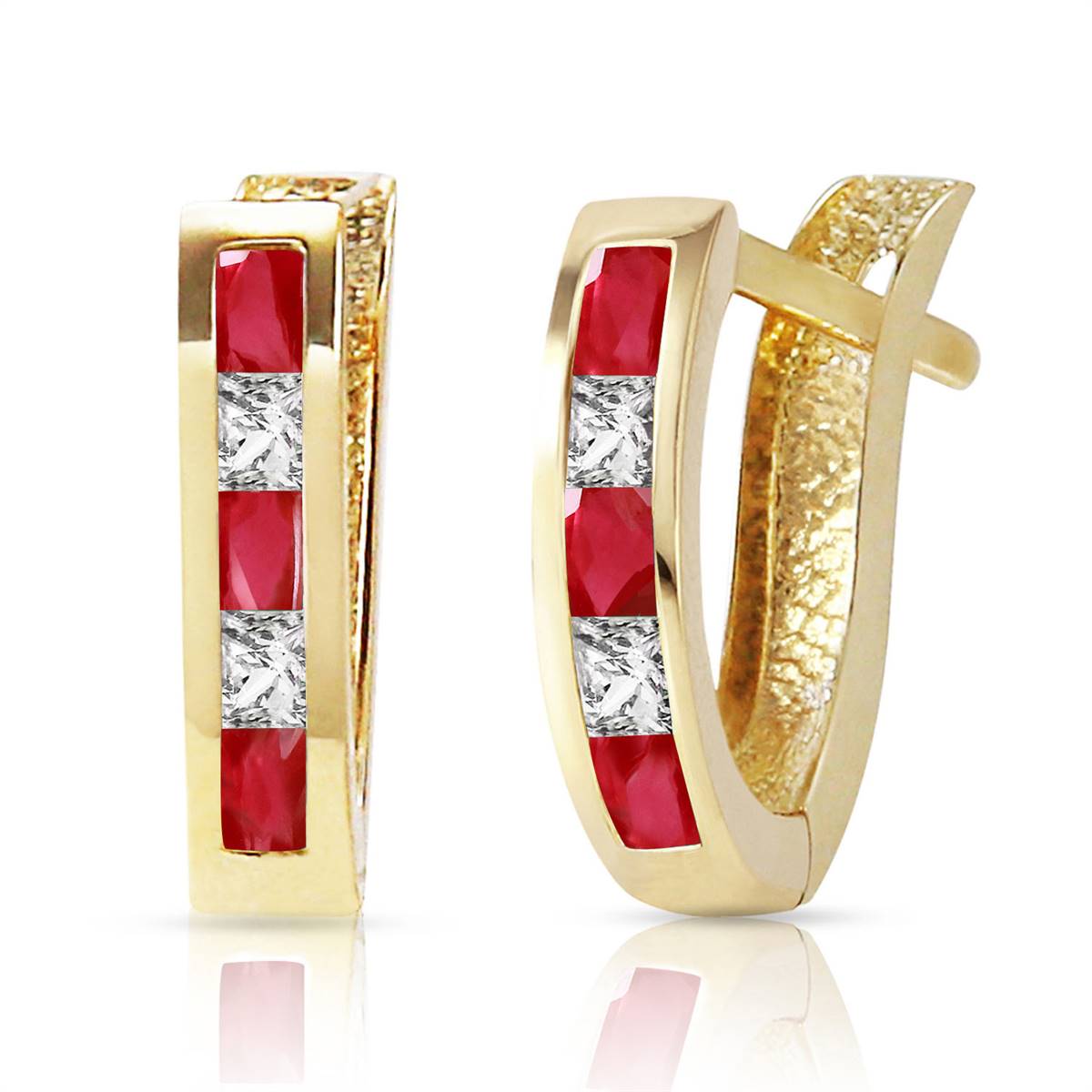 1.26 Carat 14K Solid Yellow Gold GIA Certified Ruby and White Topaz Earrings for Women - Elegant Gift for Anniversary, Birthday & Special Occasions