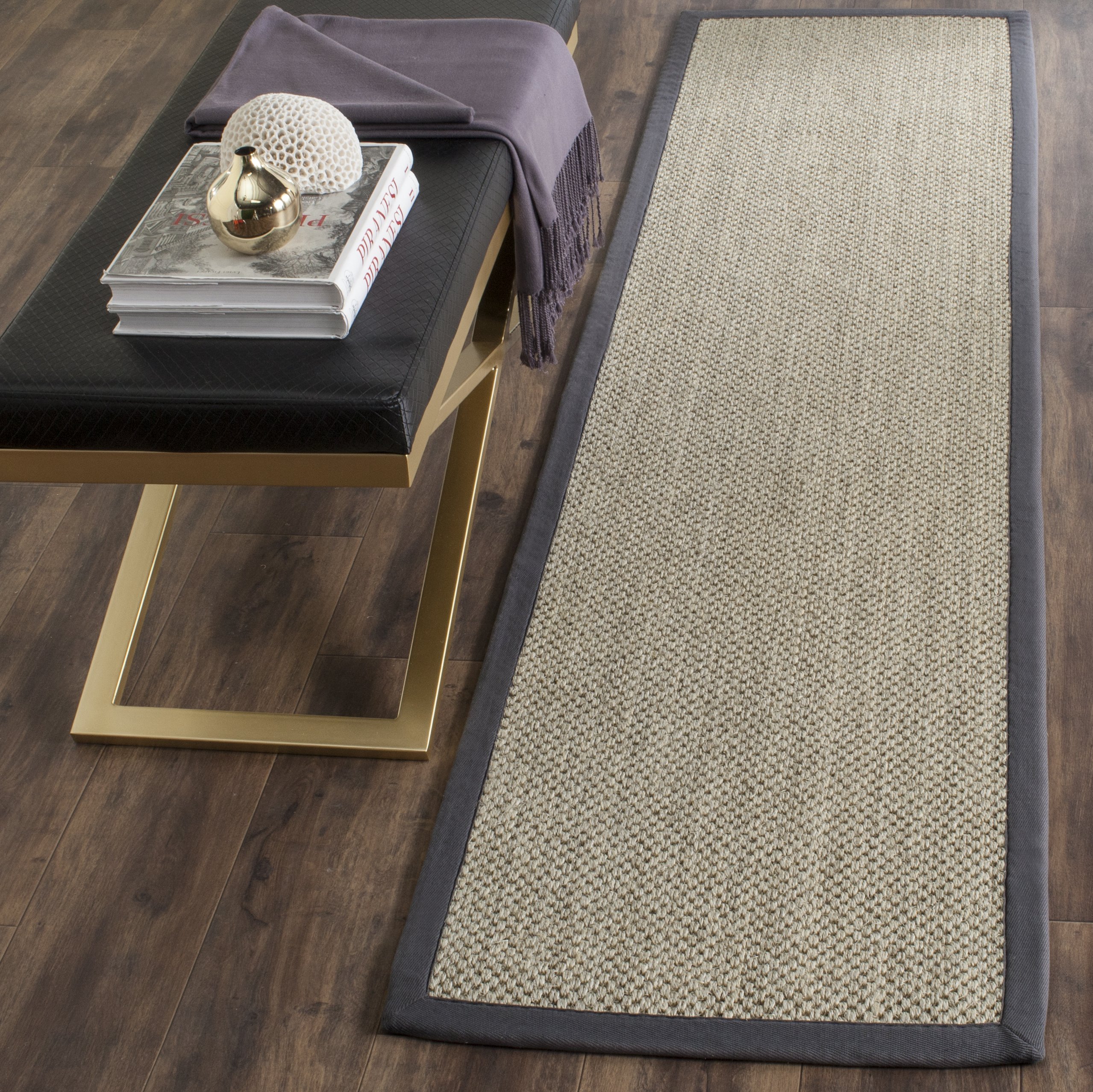 SAFAVIEH Natural Fiber Collection Runner Rug - 2' x 12', Marble & Grey, Border Sisal Design, Easy Care, Durable for High Traffic Areas - Perfect for Living Room, Bedroom, Hallway & Entryway (NF443B)