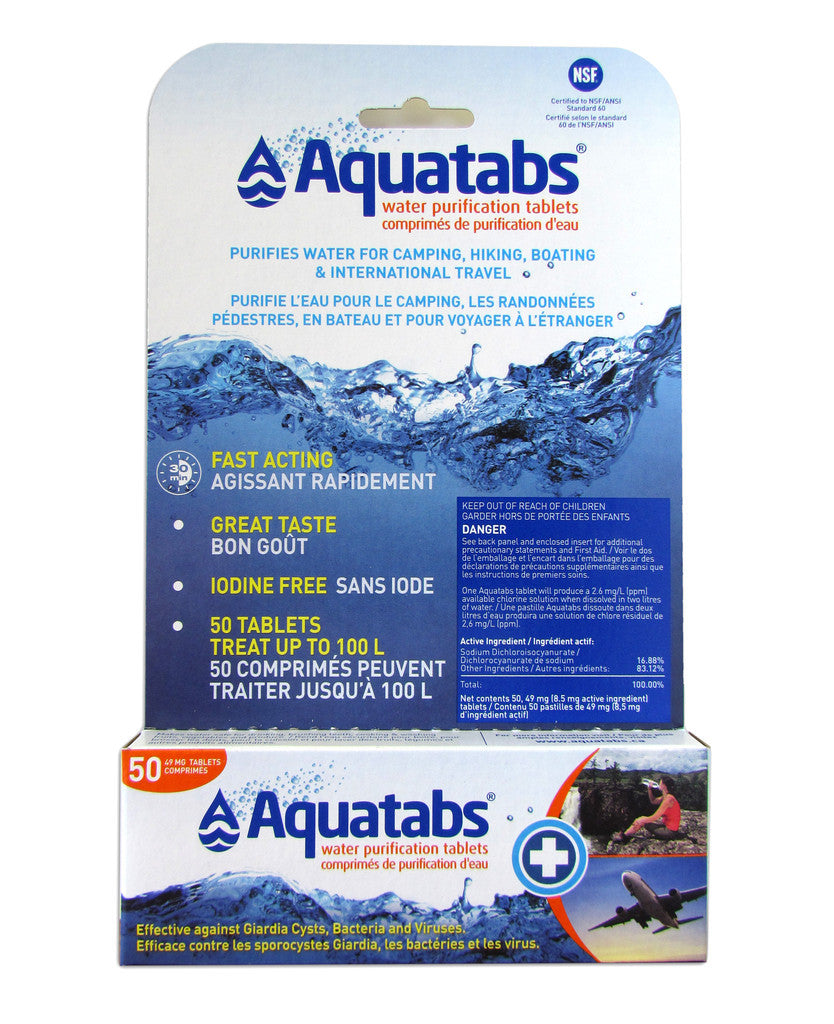 Aquatabs 1L Water Purification Tablets - 50 Pack | Portable Water Treatment for Camping, Hiking, Emergency Preparedness & Travel