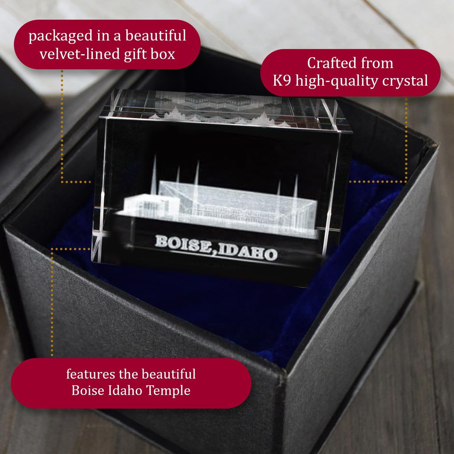 Crystal Cube Desk Decor - LDS Temple Paperweight for Office & Home