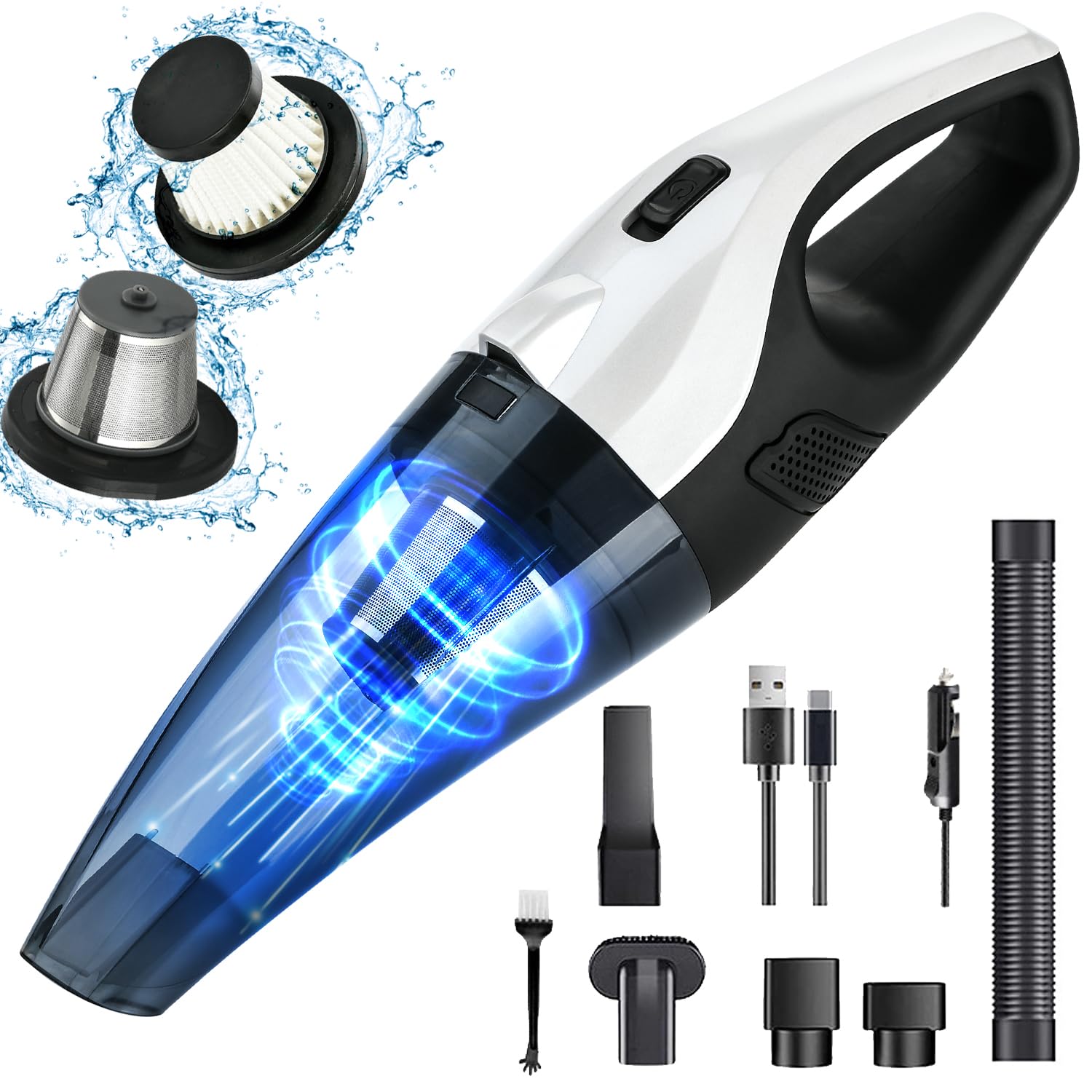 Cordless Handheld Vacuum Cleaner - 13000PA Strong Suction, Rechargeable Portable Vacuum with LED Light for Car, Home, Pet Hair & Travel Cleaning | Ideal for Car Seats, Sofas, Stairs & Quick Cleanups