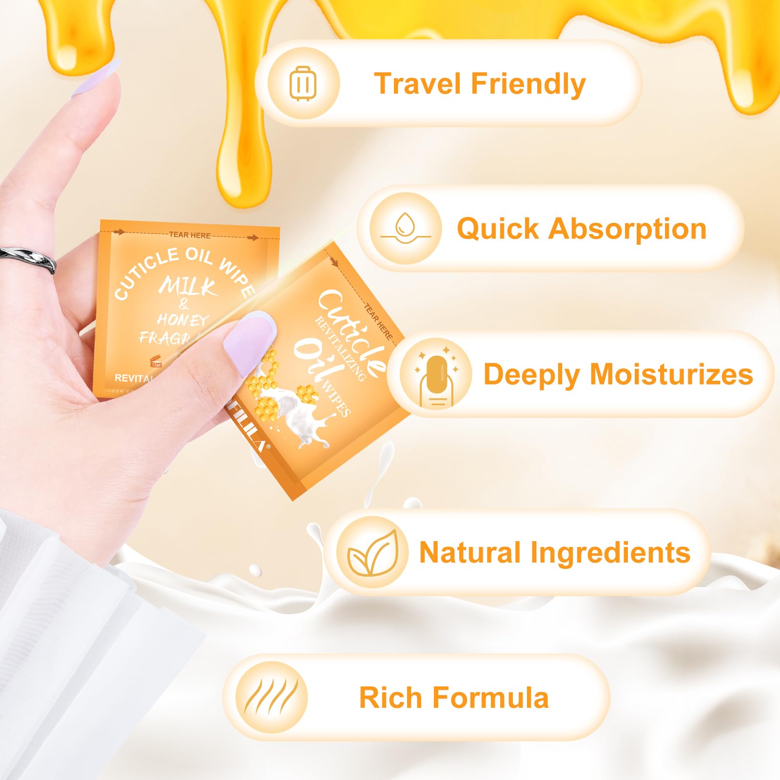NXJ INFILILA Bulk Cuticle Oil 3.3 Fl Oz (100 Pack) - Mini Hydrating Nail Care for Dry Cuticles Repair, Travel Size Milk & Honey Nail Treatment - Perfect for Salon, Home Manicures & On-The-Go Nail Care