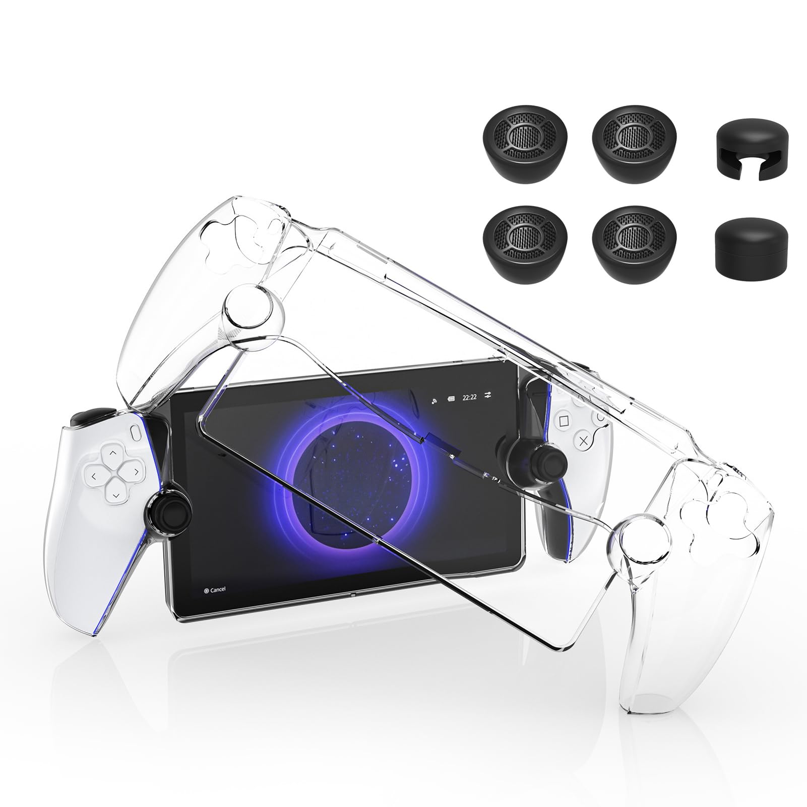 XBERSTAR Protective Case for PlayStation Portal Remote Player - PS5 Portal Cover with 6 Black Thumb Grip Caps, Compatible with Sony PS5 Portal (PC Cover + Thumb Grips) - Perfect for Gaming, Travel & Storage Protection