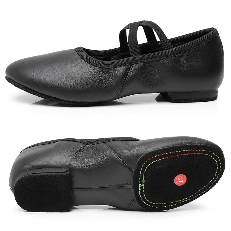 LNJMRU Genuine Leather Ballet Jazz Dance Shoes for Women & Girls - Tan & Black Antiskid Sole, Perfect for Jazz, Ballet, and Modern Dance Performances