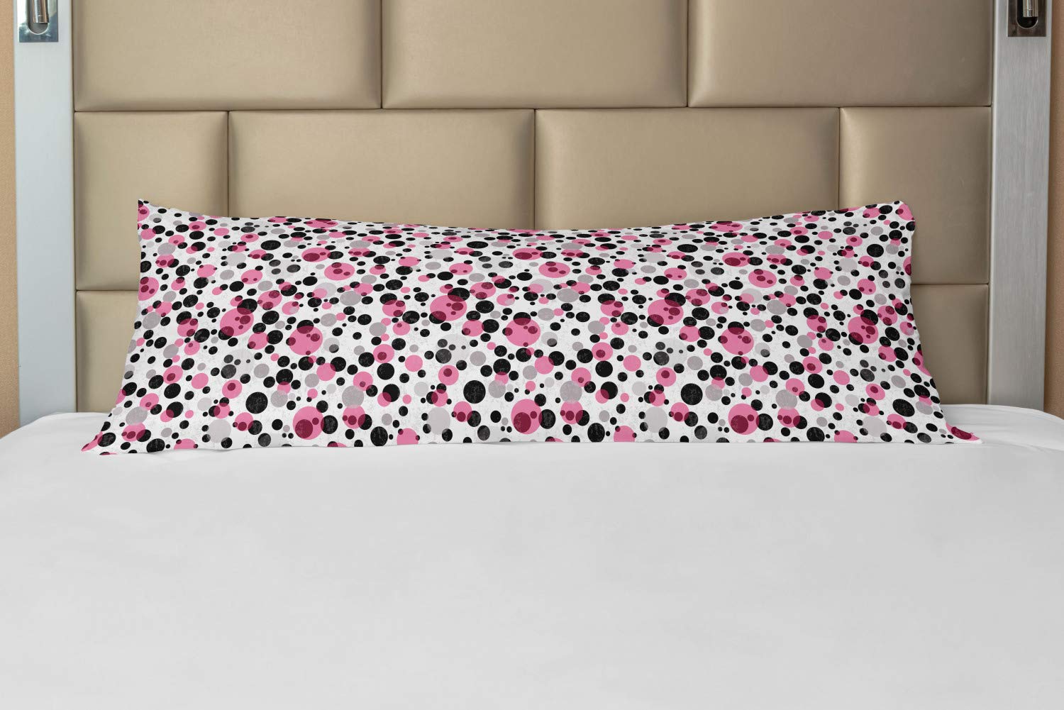 Ambesonne Retro Abstract Body Pillow Cover - Pink & Grey Bubble Circle Dots Design with Zipper Closure, 21x54 Inch Decorative Long Pillowcase for Bedroom, Living Room, Dorm | Grunge Nostalgic Style Home Decor