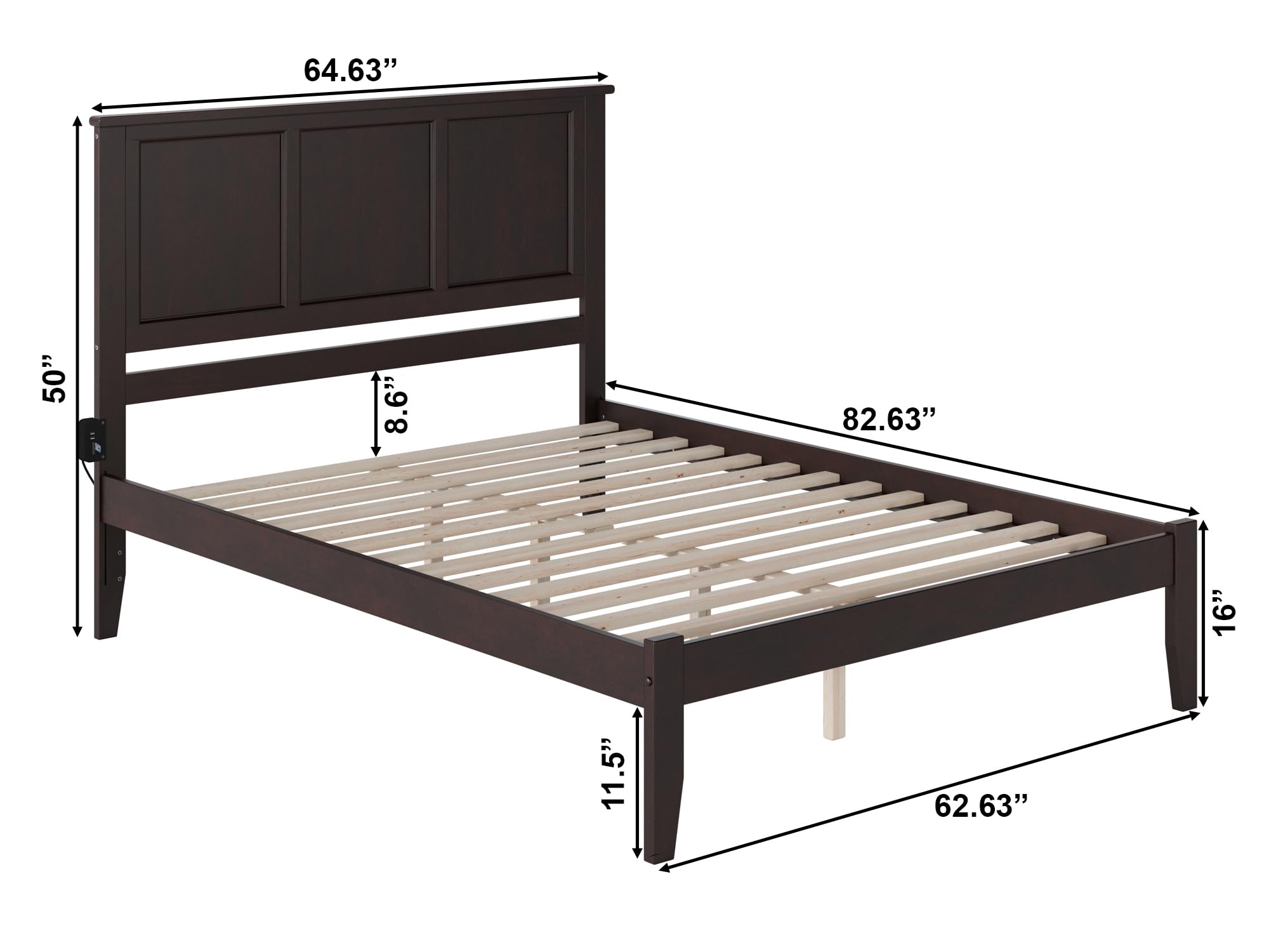 AFI Madison Queen Platform Bed with USB Charger - Espresso Finish - Modern Bedroom Furniture for Home & Apartment