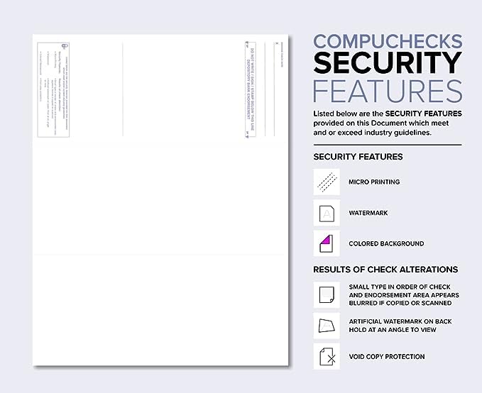 Compuchecks Check on Top Blank Check Paper - 2500 Pack, QuickBooks & Laser Printer Compatible - Secure Business Checks with Voucher - 8.5
