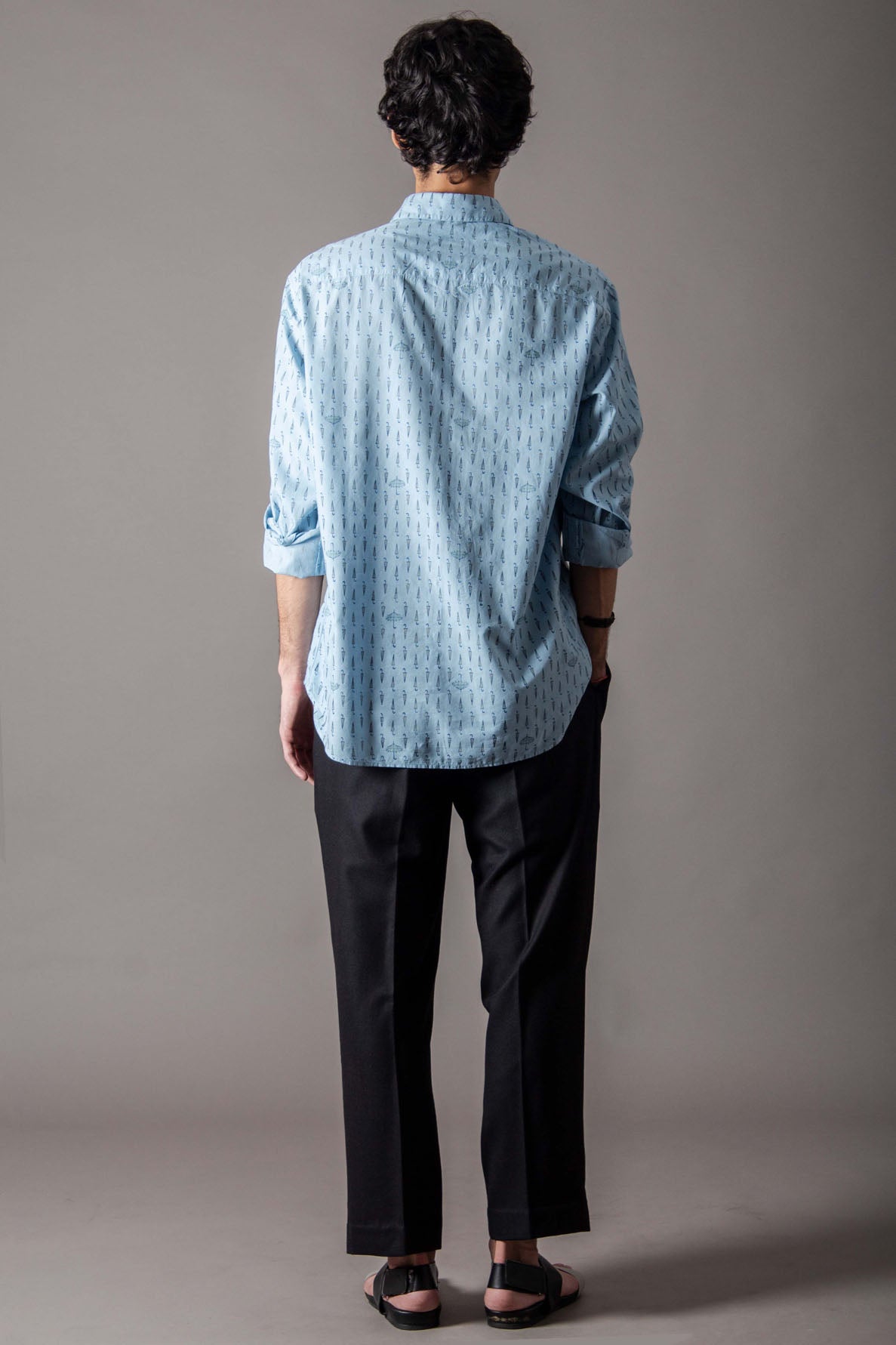 Classic Blue Handwoven Cotton Shirt Umbrella - Perfect for Outdoor Events, Weddings & Beach Trips