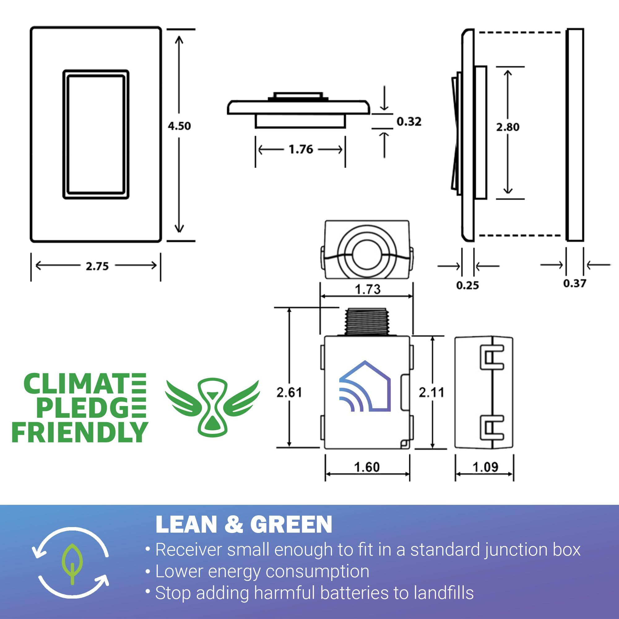 Wireless Fan & Light Remote Switch Kit - Battery-Free Self-Powered Kinetic Wall Switch with 150+ ft RF Range (2 On/Off Receivers + 1 Double Switch, White) - Perfect for Bedroom, Living Room & Home Automation