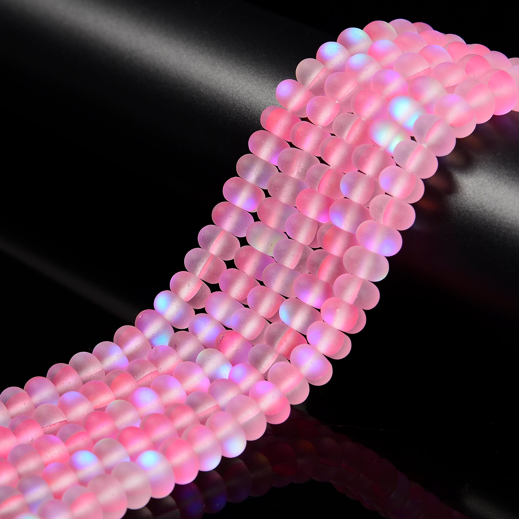 Pink Mystic Mermaid Glass Matte Rondelle Beads 4x6mm & 5x8mm - 15.5 Inch Strand for Jewelry Making, DIY Crafts, Bracelets & Necklace Designs - Perfect for Mermaid Theme Accessories and Beach Party Decor