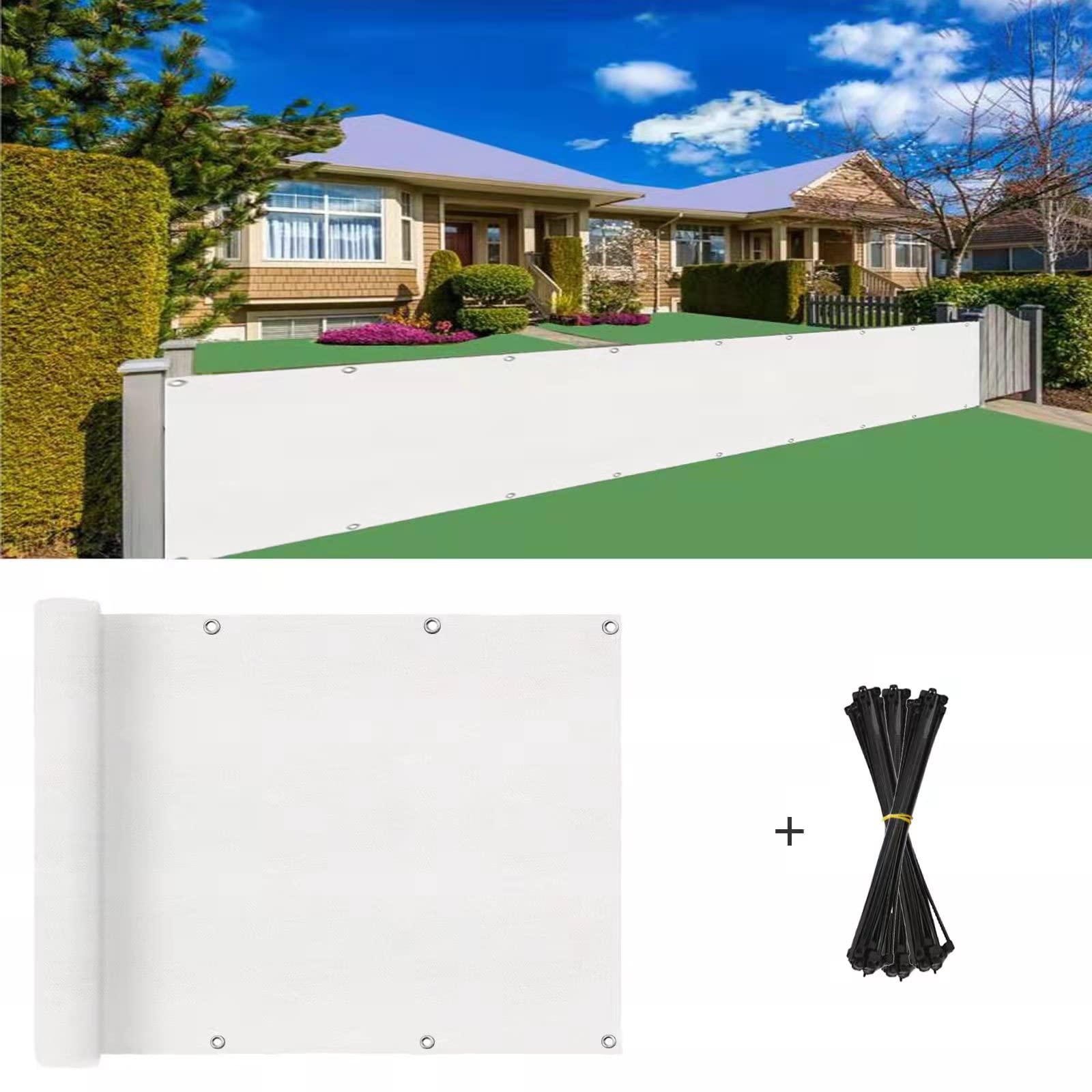 **3ft x 16.4ft White Balcony Privacy Screen Cover - UV Protection for Apartment Patio, Porch, Deck & Fence - Outdoor Sun Shade & Wind Block for Enhanced Privacy (2022 Model) - Perfect for Lounging, Gardening & Relaxing**