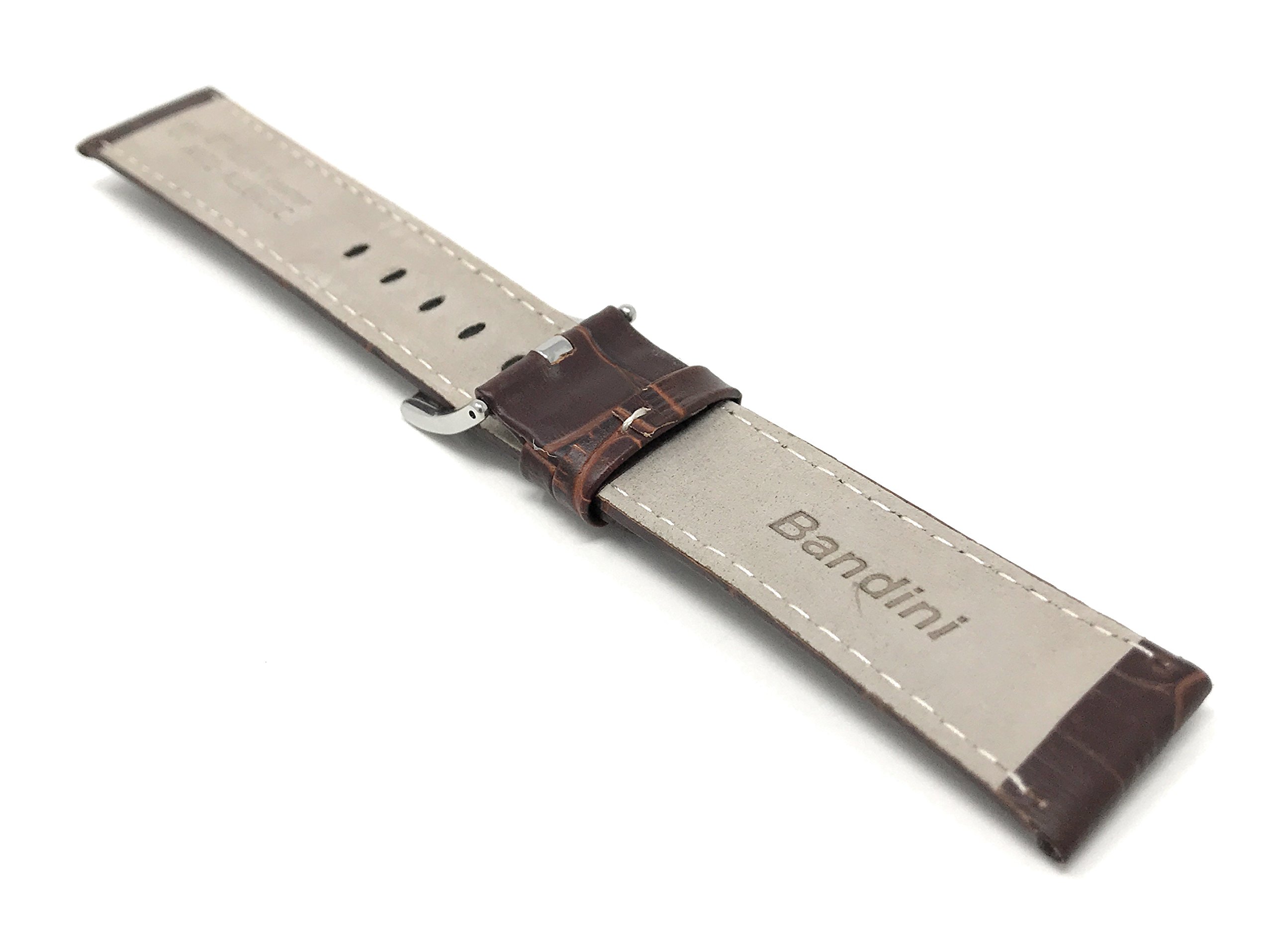 20mm Alligator Leather Watch Band for Men - Brown Strap for Classic & Smart Watches - Office & Casual Wear