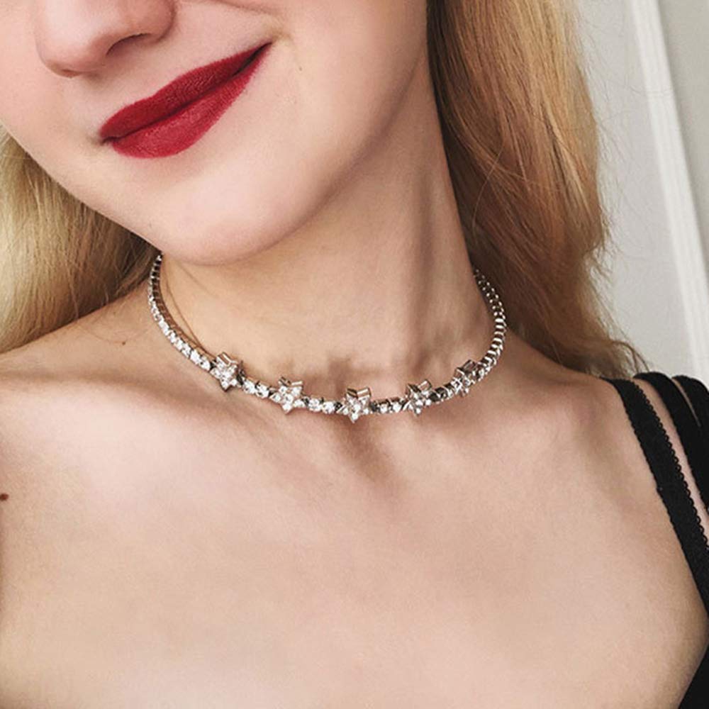 Sparkling CZ Rhinestone Choker Necklace for Women - Elegant Silver Iced Out Chain, Wedding & Party Jewelry, Fashion Gift for Her - Perfect for Prom, Date Night & Special Occasions