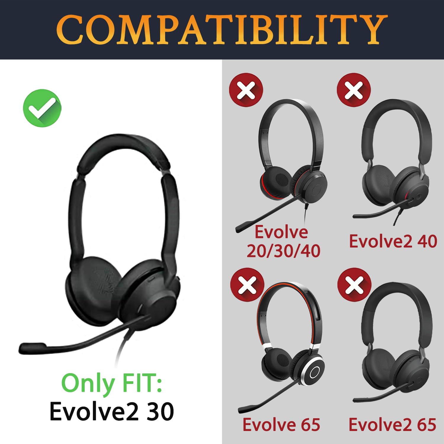 SOULWIT Replacement Ear Pads for Jabra Evolve2 30 Headset - Soft Protein Leather Earpad Cushions with High-Density Memory Foam (Black) - Perfect for Office, Gaming & Long Work Sessions