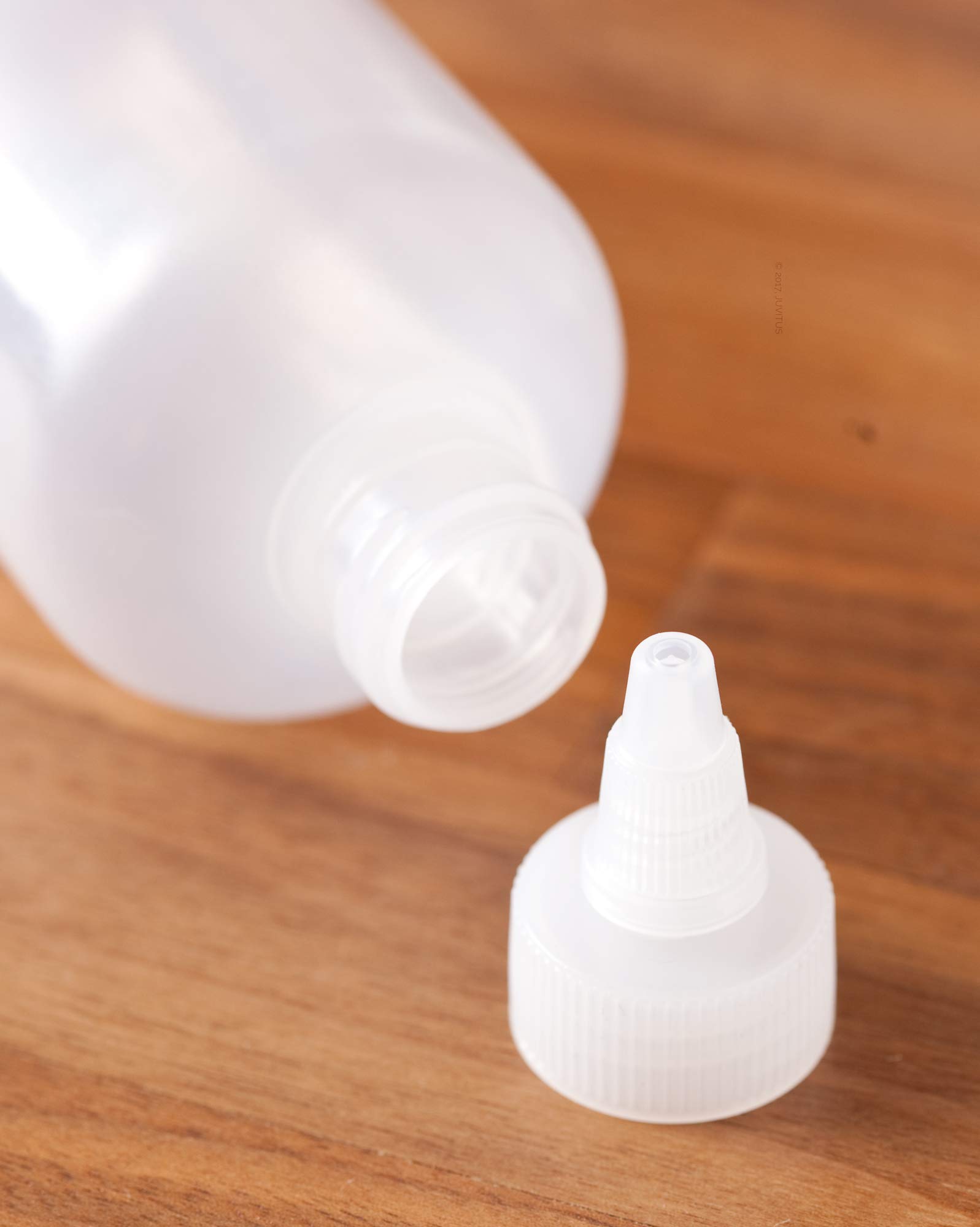 JUVITUS 8 oz Clear LDPE Plastic Squeeze Bottles with Twist Caps (6 Pack) - Leak Proof Travel Containers for Toiletries, Cosmetics, Essential Oils & DIY Liquids + Bonus Funnel Included