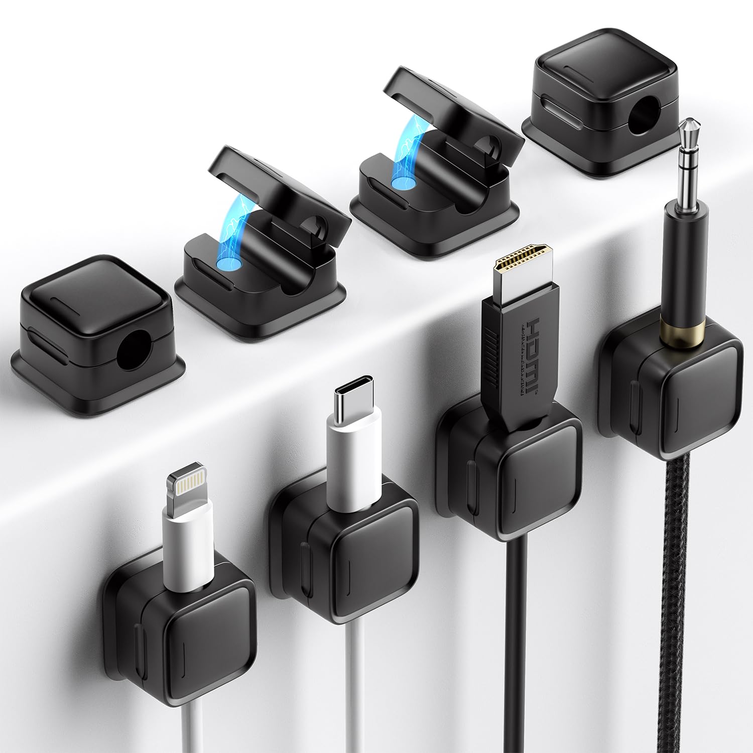 8 Pack Magnetic Cord Organizer Holder with Strong Adhesive - Easy Open Cable Management for Phone Chargers, Wires & Cables - Perfect for Home Office, Car, Desk & Nightstand Organization