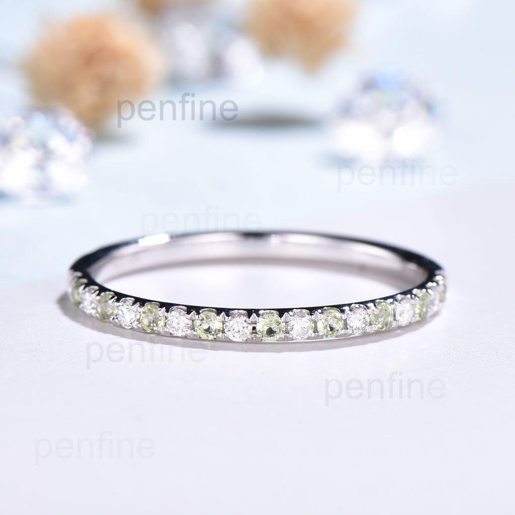 1.5mm Natural Peridot Diamond Women's Wedding Band Ring - Elegant Sienna Gemstone Jewelry for Bridal, Anniversary & Special Occasions