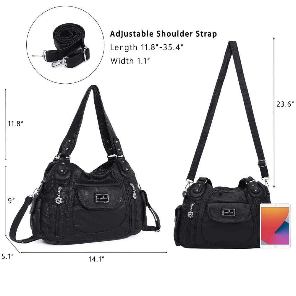 Angel Kiss Women's Large Shoulder Bag - Multipocket Faux Leather Hobo Tote Purse & Satchel for Work, Travel & Everyday Use