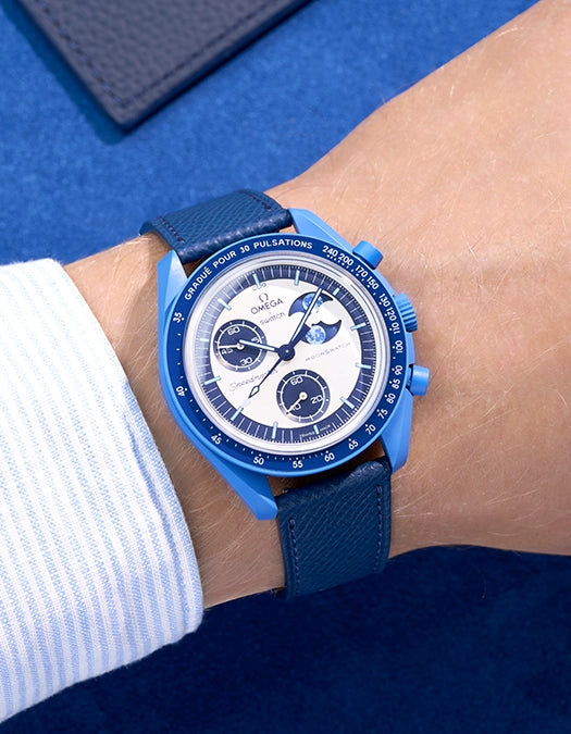 Omega X Swatch Mission to Super Blue Moonphase Leather Watch Straps - Premium Replacement Bands for Luxury Watches - Perfect for Dress, Business & Special Occasions