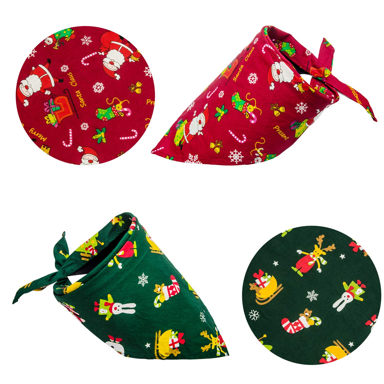 Christmas Dog Bandana 2 Pack - Festive Triangle Bib Scarf for Medium Dogs & Cats - Holiday Pet Costume Accessories for Christmas Parties & Family Photos