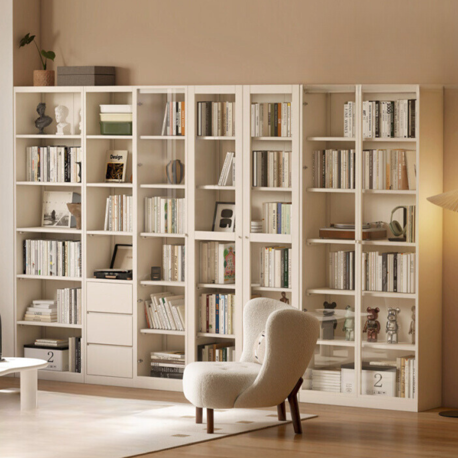 Solid Poplar Wood Bookcase - Wall to Ceiling Bookshelf with Adjustable Shelves for Home Office, Living Room & Library Storage