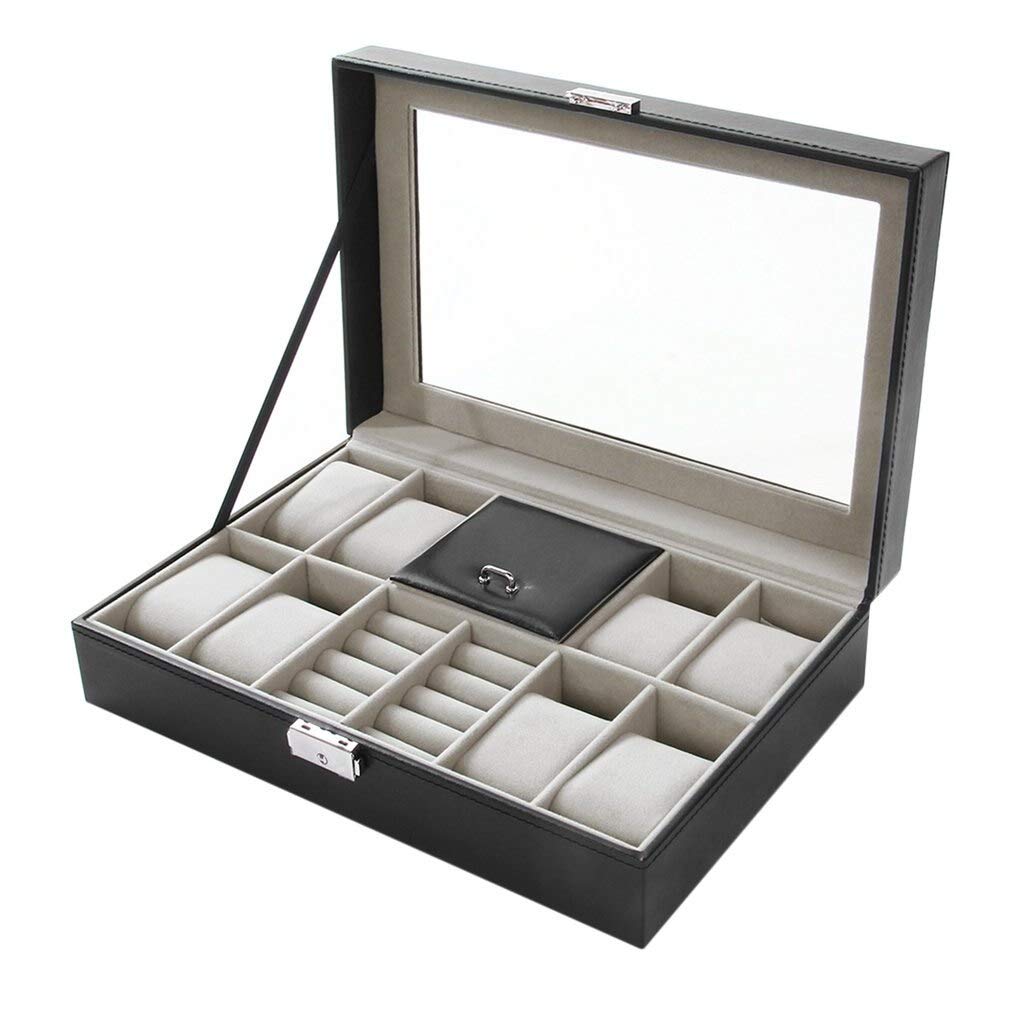 Luxury Watch Box Organizer - 2/6/10/12 Grid Leather & Carbon Fiber Jewelry Storage Case for Rings, Bracelets & Watches | Perfect for Display & Travel (Color: ZG829200)