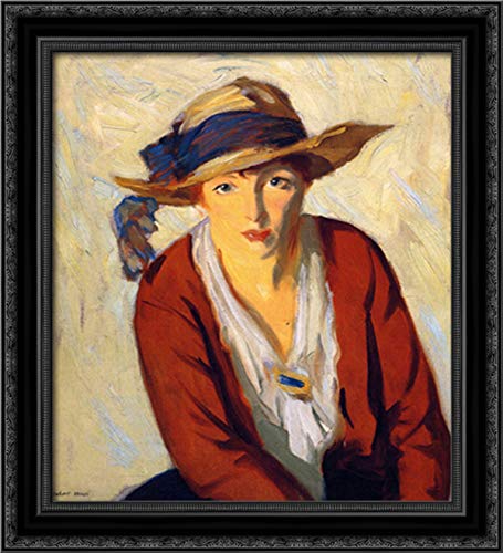 Robert Henri Black Ornate Wood Framed Canvas Art 20x22 - Vintage Beach Hat Painting for Coastal Home Decor & Living Room Wall Art