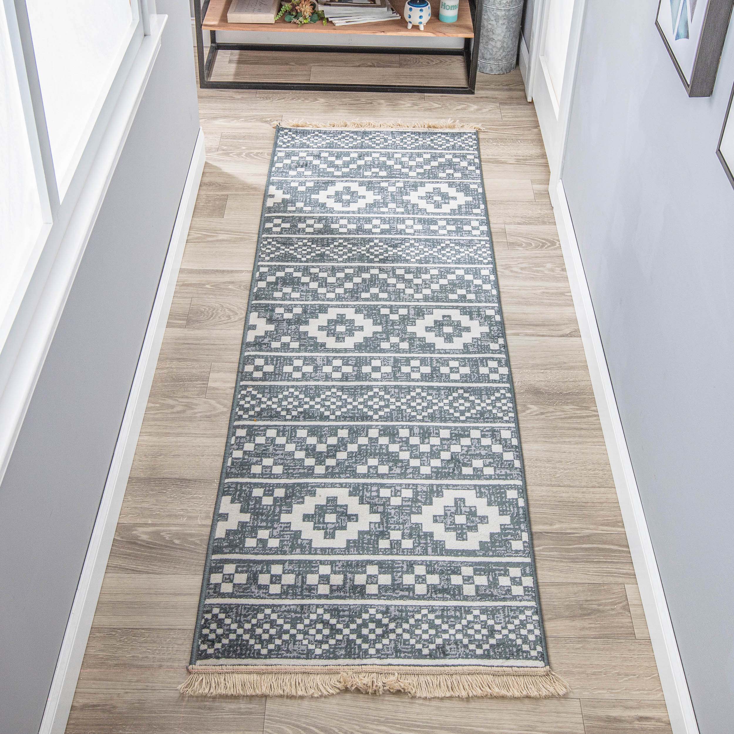 Stylish Geometric Diamond Pattern Indoor Area Rug & Runner - Soft Non-Slip Floor Carpet for Living Room, Bedroom, Hallway | Home Decor & Modern Interior Design