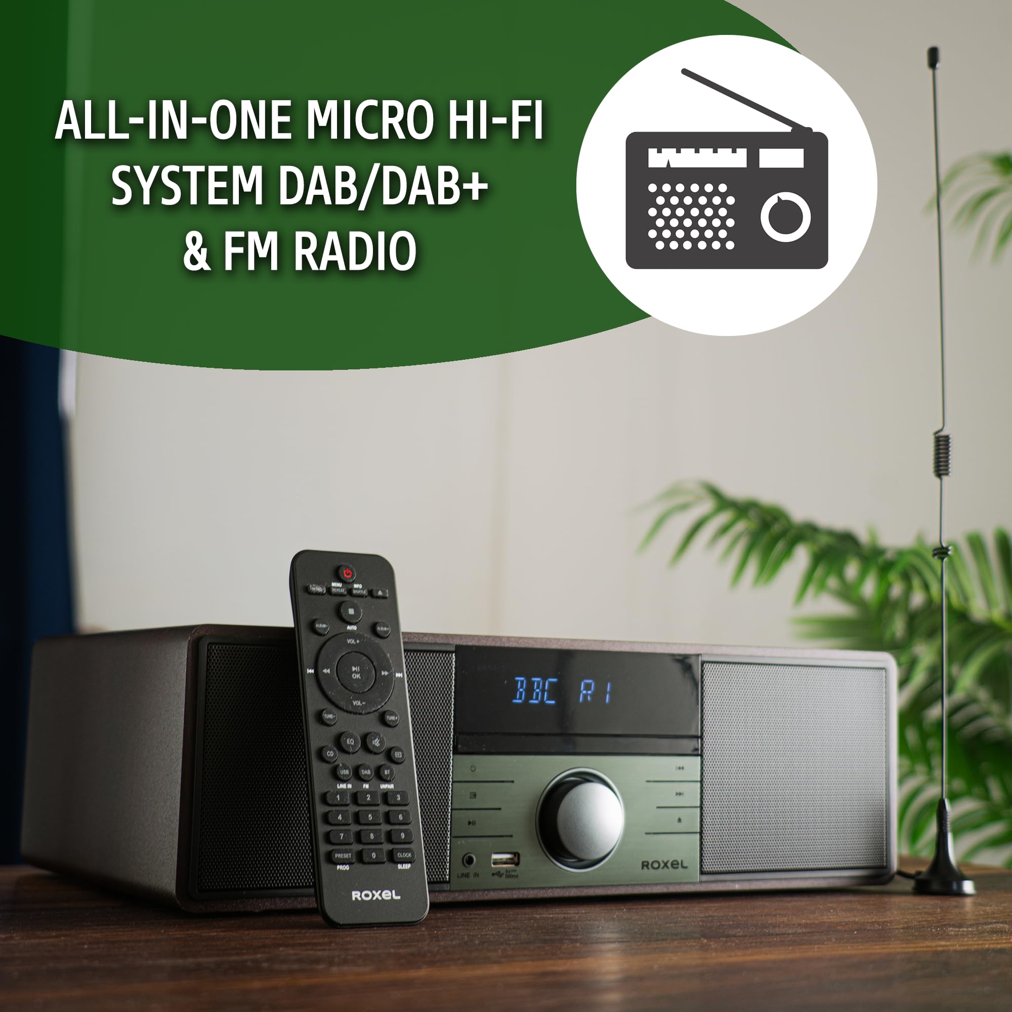 ROXEL RCD 400 All-in-One Compact CD Player Hi-Fi System with DAB/DAB+ Radio, CD/MP3/USB Playback, Wireless Streaming, FM/Digital Radio, White LED Display & Stylish Wooden Design - Perfect for Home Entertainment, Office Music & Vintage Audio Lovers