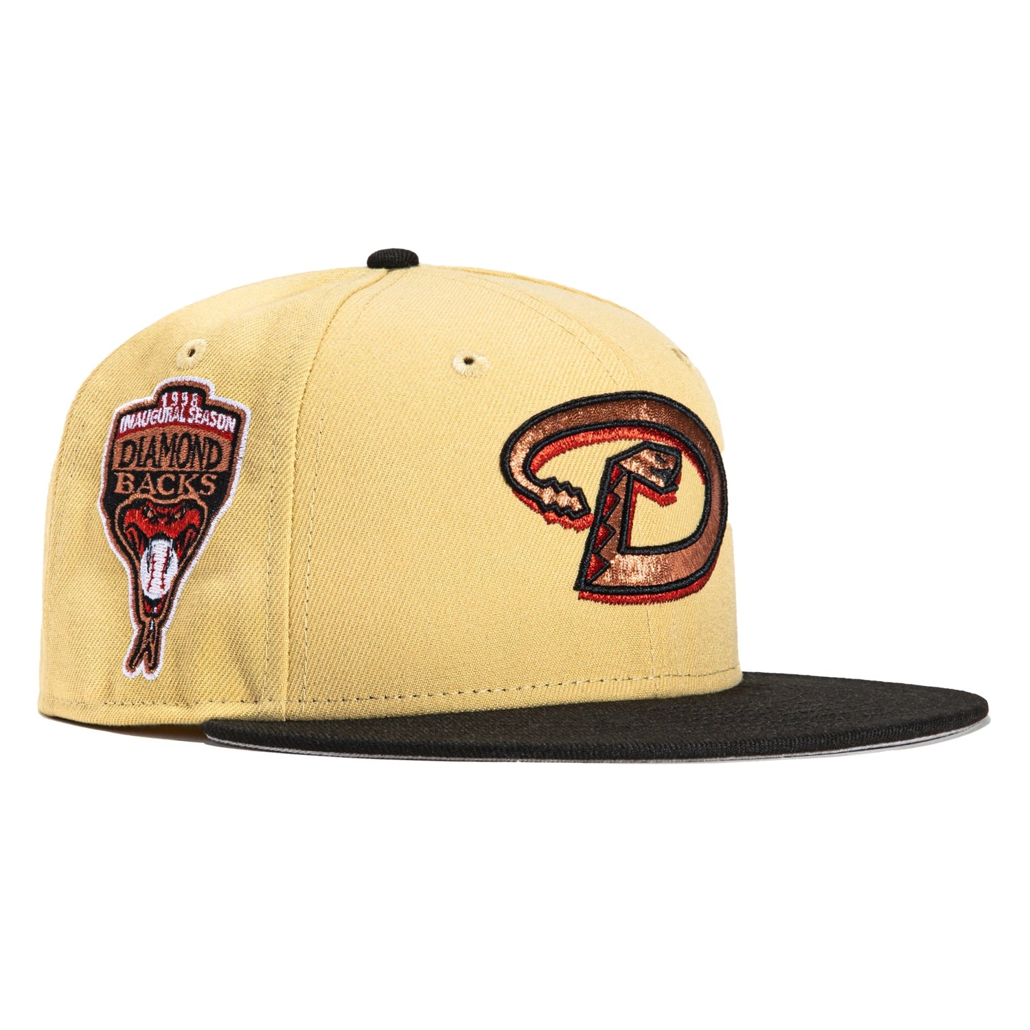 New Era 59Fifty Arizona Diamondbacks Inaugural Patch Snapback Hat - Tan, Black & Sedona Red - Official MLB Baseball Cap for Fans & Streetwear Fashion
