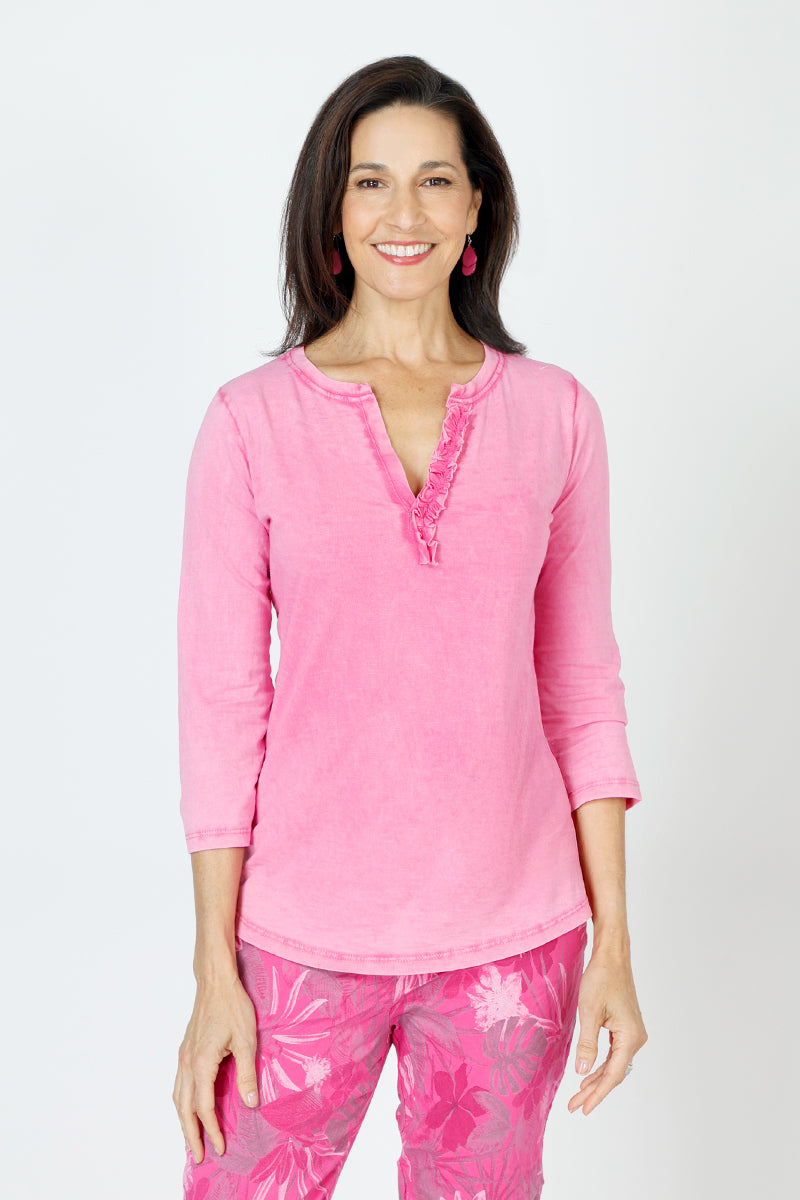 Organic Cotton Ruffle Henley Top for Women - Soft & Comfortable Casual Shirt - Perfect for Everyday Wear, Layering, and Boho Outfits