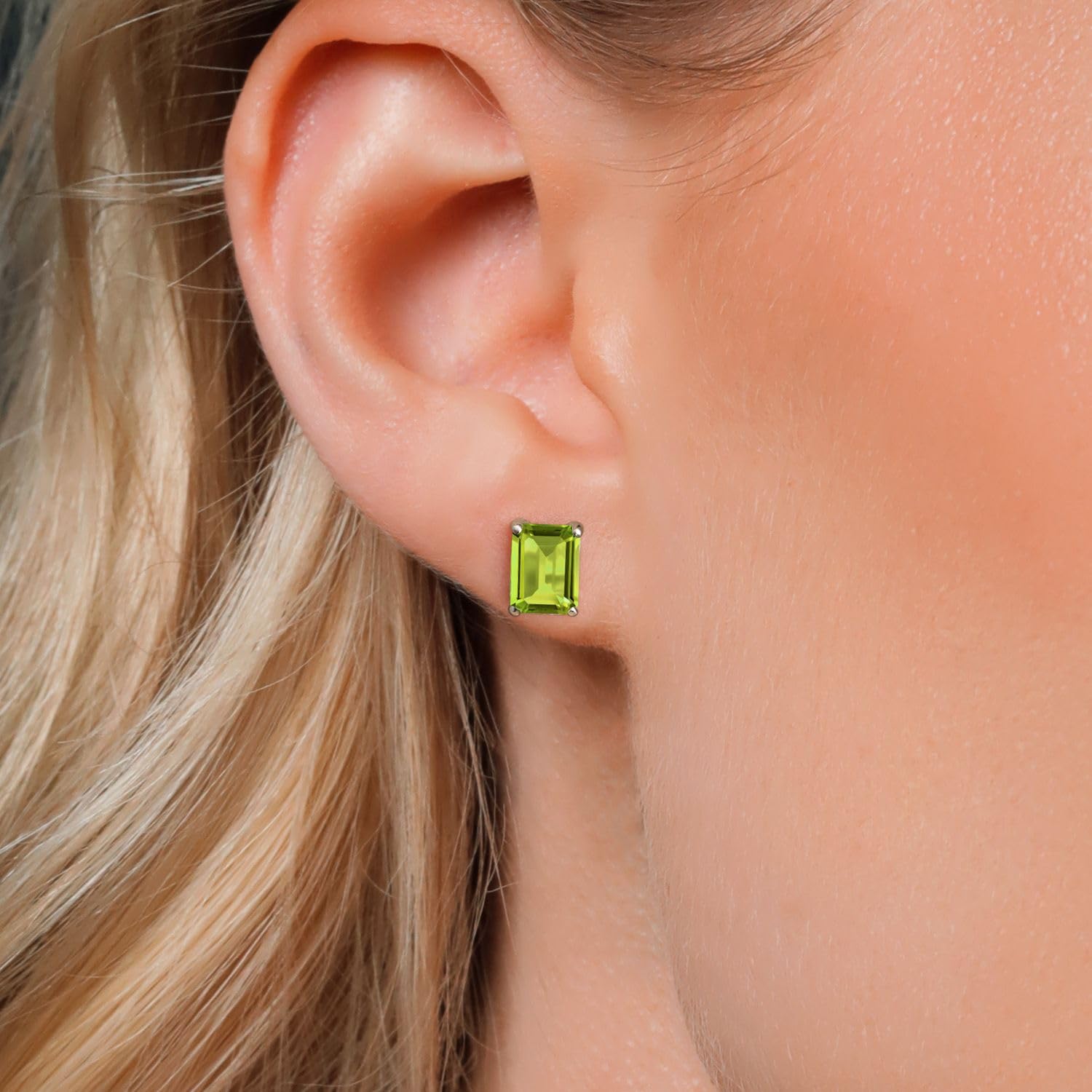 14K White Gold Emerald Cut 8x6mm Birthstone Stud Earrings for Women & Men | Gem Stone King | Perfect for Gifts, Anniversaries & Everyday Wear
