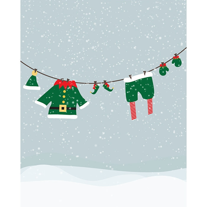 Elf Clothesline Printed Backdrop - Christmas Party Decor, Holiday Photo Booth Background, Festive Seasonal Photography Props for Home & Events