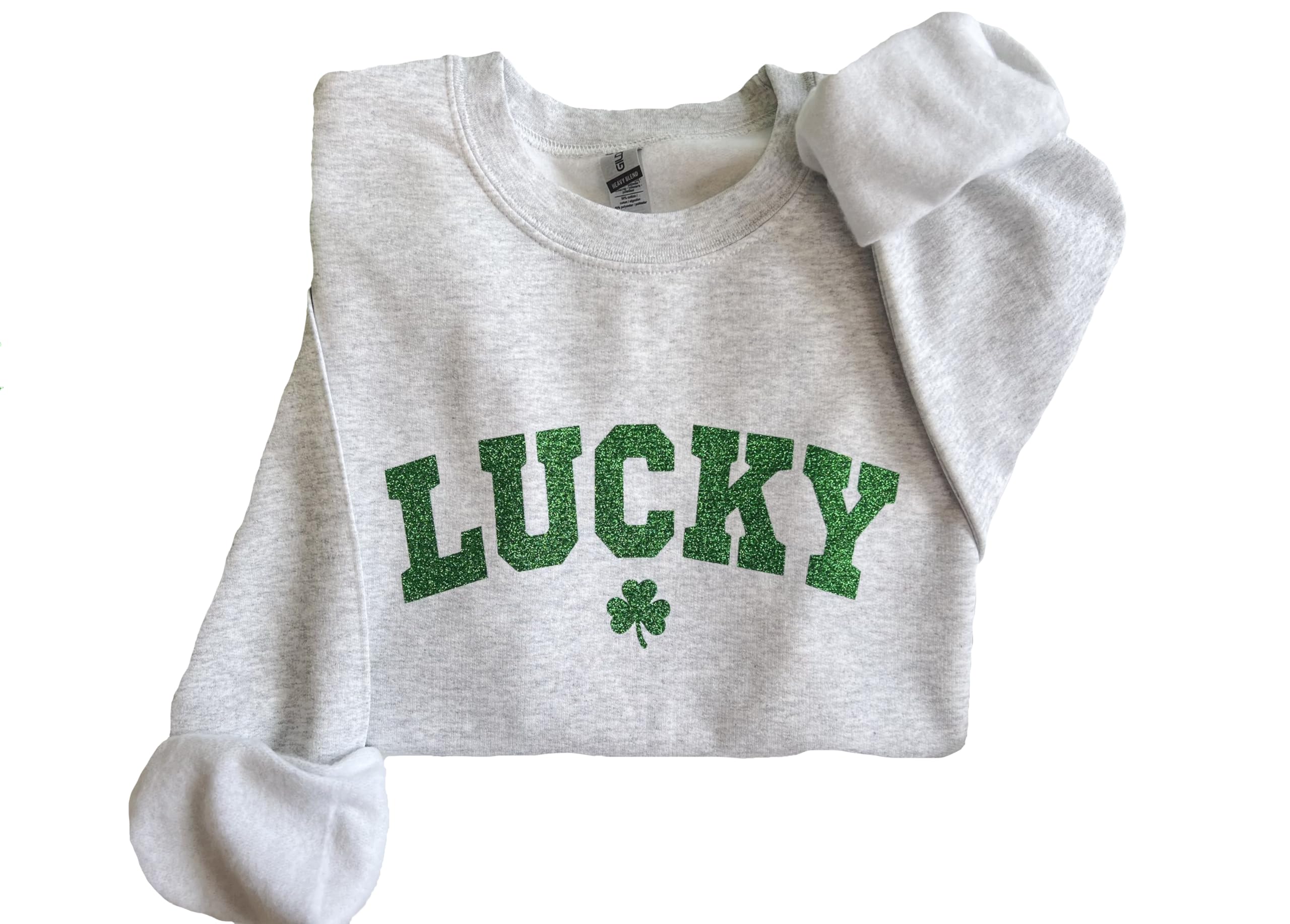 Up2ournecksinfabric Glitter St Patrick's Day Sweatshirt - Lucky Green Shamrock Graphic Pullover for Women | Perfect for St Patty's Day Parties, Parades & Irish-Themed Events