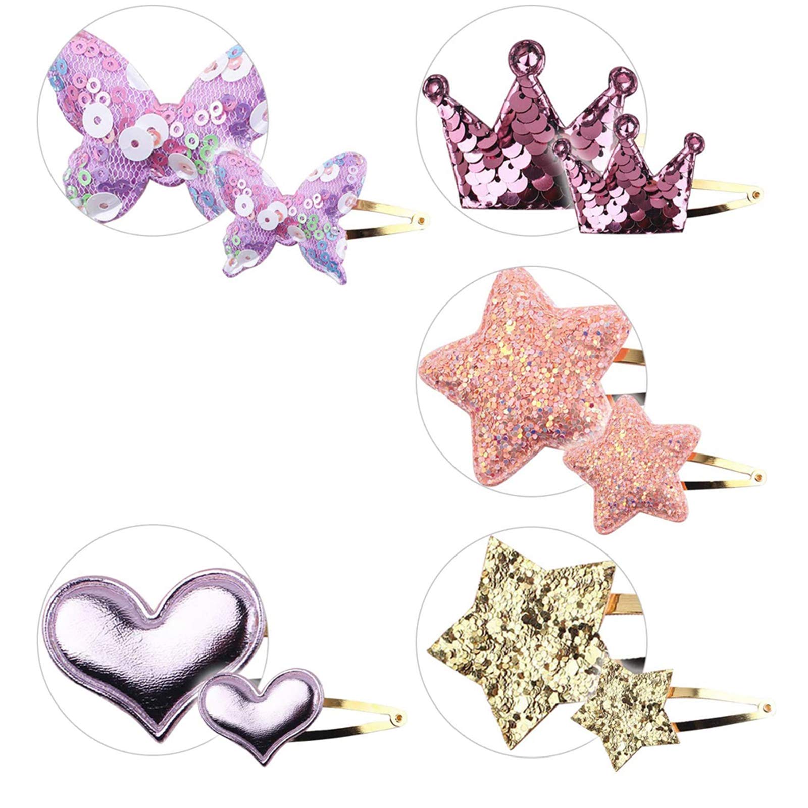 16-Piece Girls' Star-Shaped Hair Clips Set - Sparkly Metal Snap Barrettes with Heart & Star Designs for Kids - Perfect for School, Parties & Everyday Hairstyles