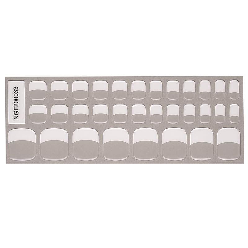 Premium 32pcs Semi-Hardened Gel Nail Strips - Self-Adhesive Toe Nail Polish Stickers for Salon-Quality Gel Manicures at Home - Includes Nail File & Stick (French White) - Perfect for DIY Nail Art, Parties & Special Occasions