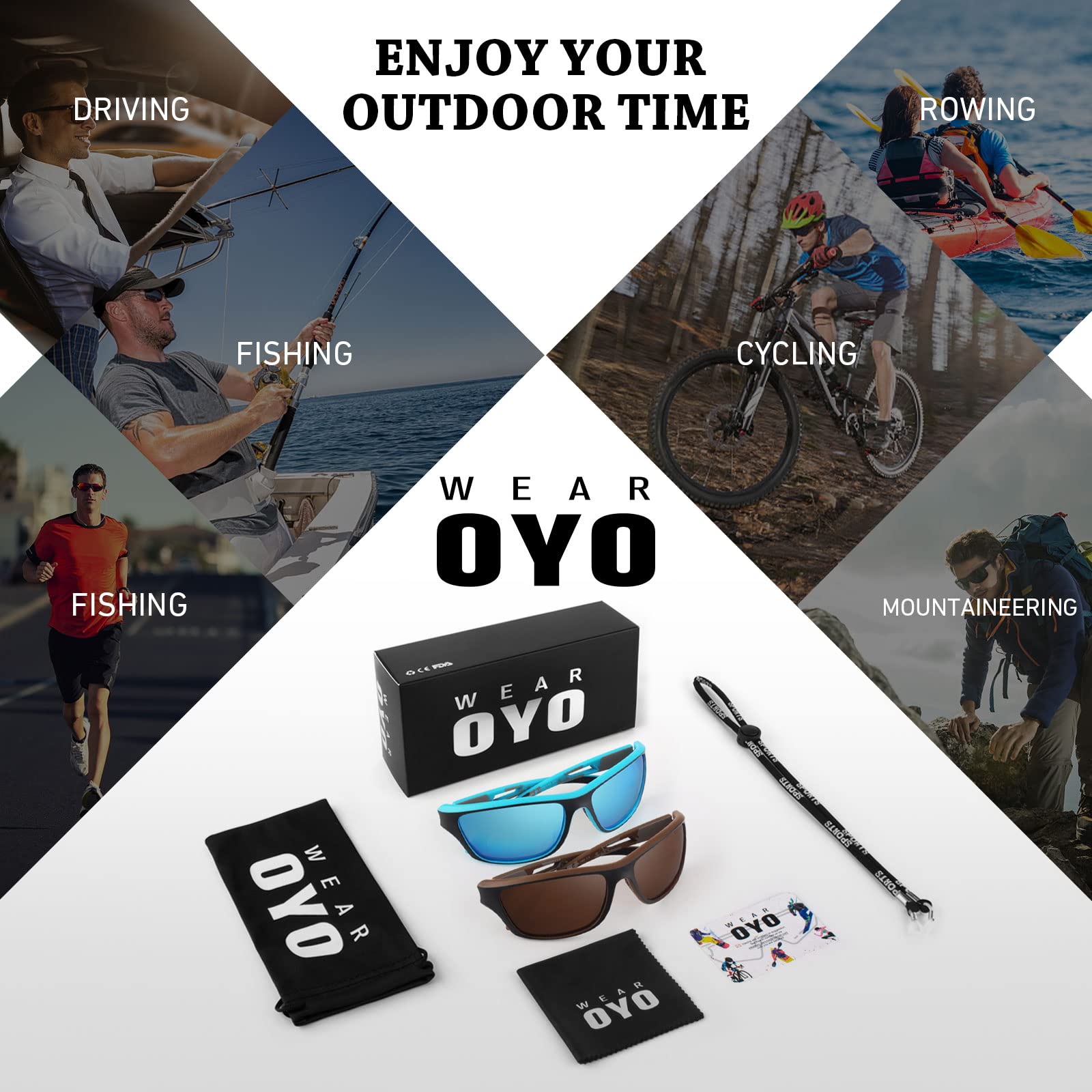 Polarized Sports Sunglasses for Men & Women - UV400 Protection Rectangular Goggles for Fishing, Driving, Running & Outdoor Activities