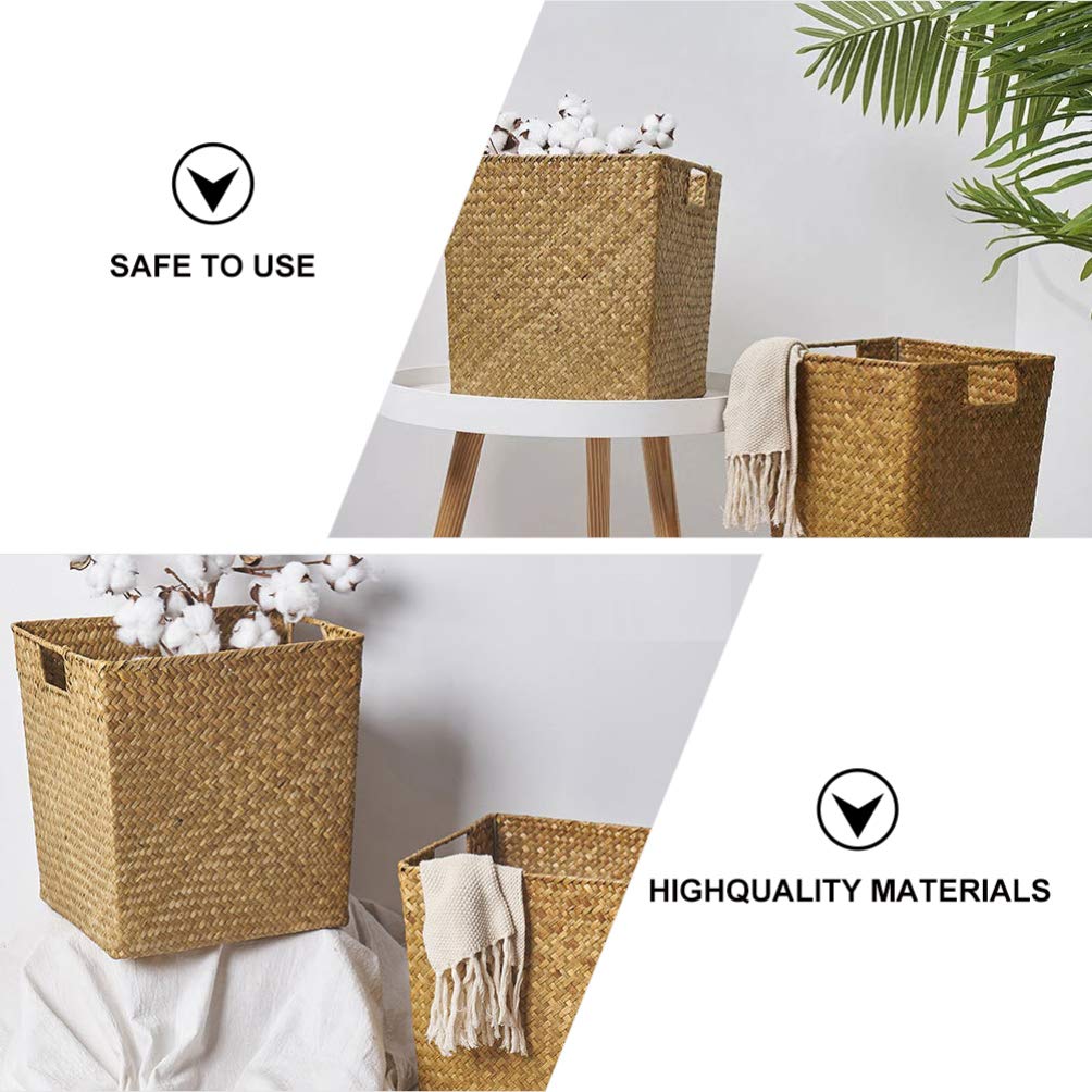 Hemoton Rattan Storage Basket - 1PC Multifunctional Woven Seagrass Organizer for Fruits, Flowers, Toys & Desk Topper | Perfect for Home, Office, Nursery & Gift Giving