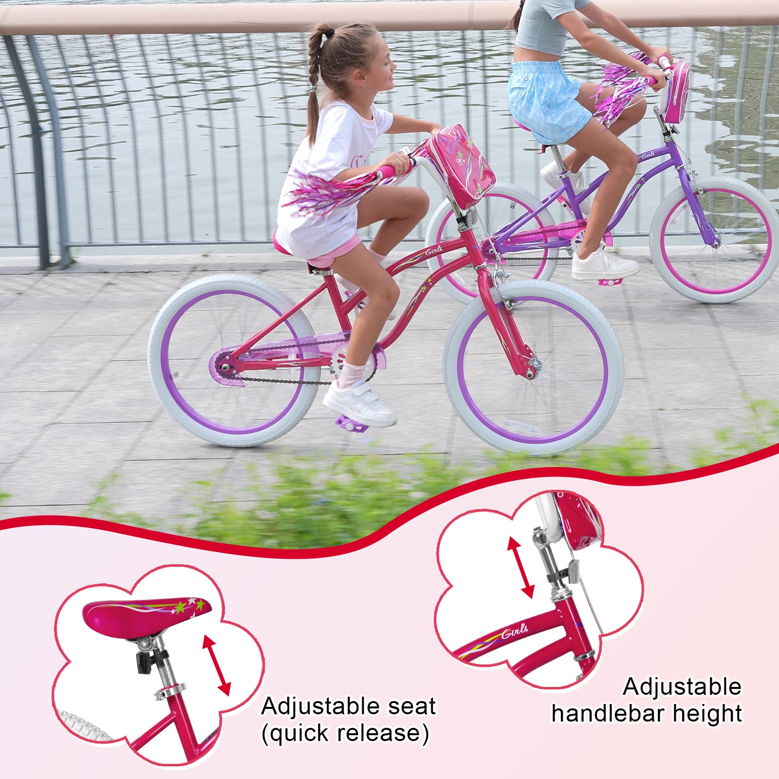 WEIZE 20 Inch Girls Bike for Kids 6-12 Years Old - Training Wheels, Streamers, Basket & Doll Seat - Coaster Brake - Multiple Colors - Perfect for Neighborhood Rides, Park Adventures & Birthday Gifts