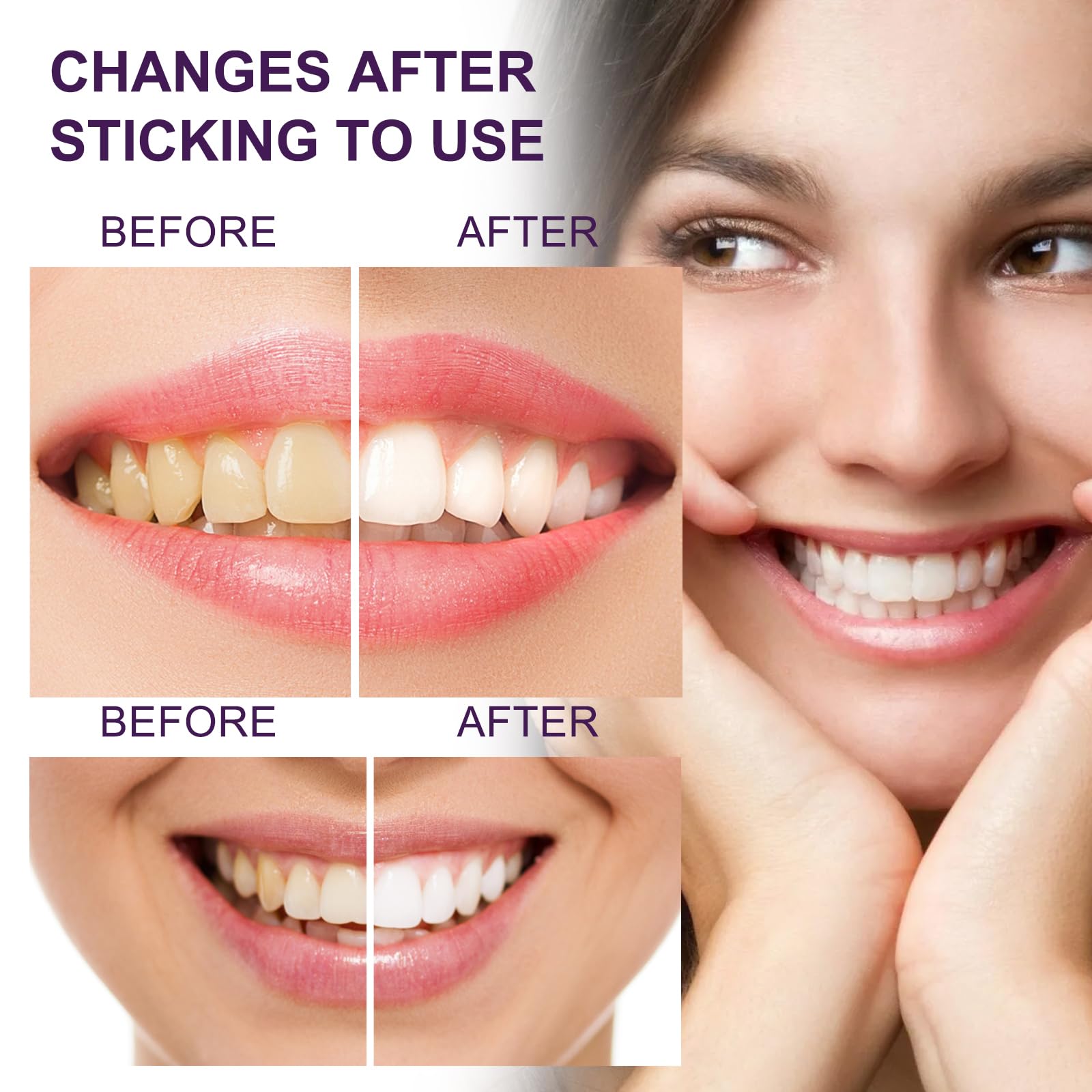Purple Teeth Whitening Toothpaste for Smokers & Sensitive Teeth - Professional Whitening & Stain Removal Dental Care - Fresh Breath & Gentle Cleaning for Daily Oral Hygiene