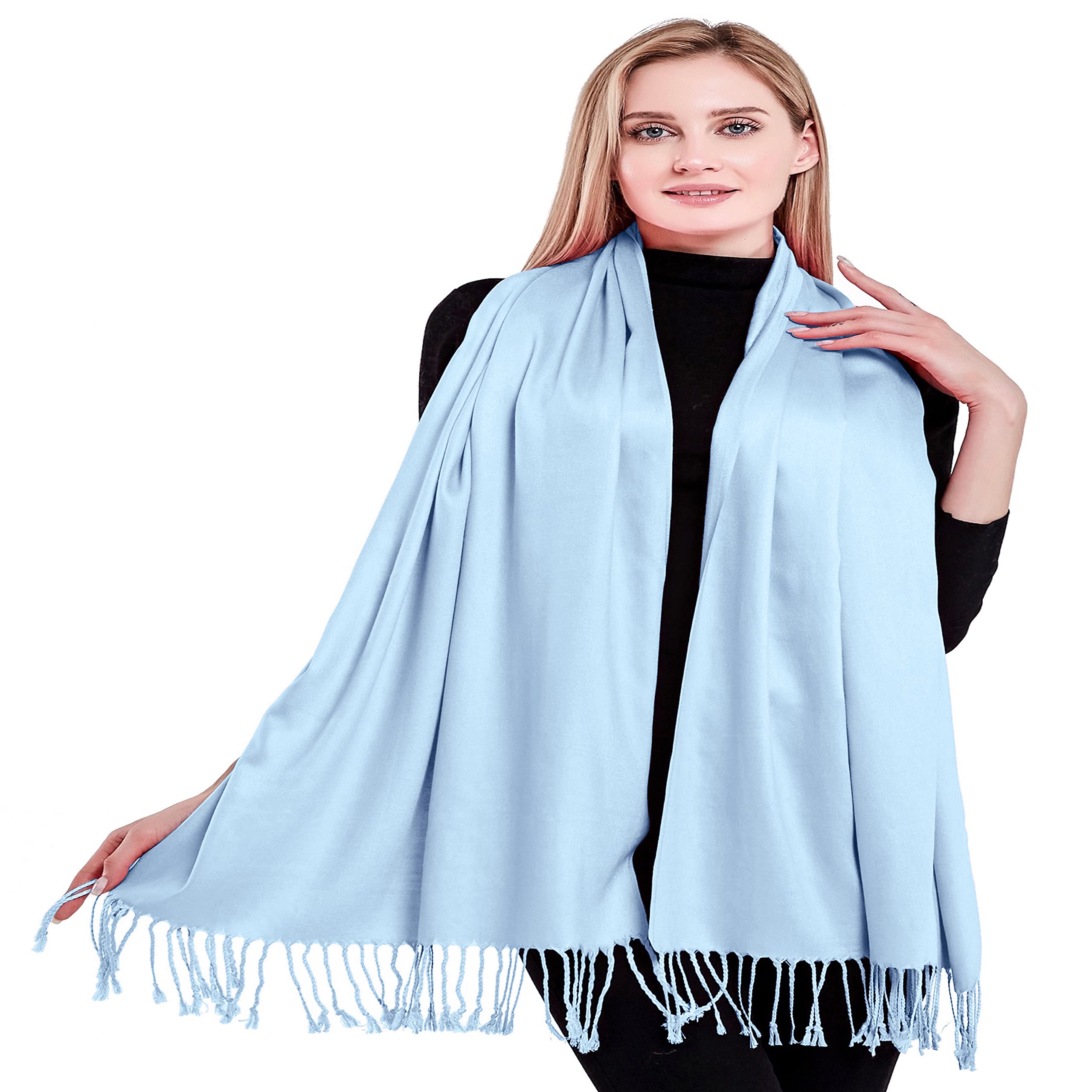 Stylish Solid Color Pashmina Shawl Scarf Wrap with Tassels - Soft Nepalese Stole for Women, Head Wrap & Face Cover - Perfect for Winter, Office, Travel & Special Occasions