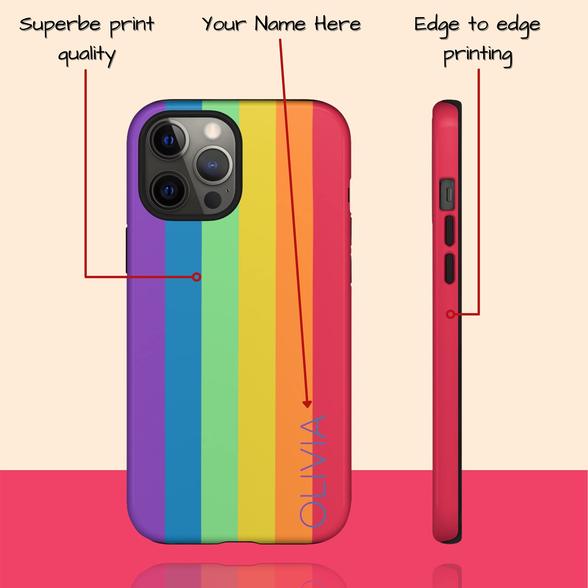 Custom LGBTQ Pride Rainbow Phone Case - Personalized Name Design for iPhone 16 Plus/15 Pro Max/14/13 Mini/12/11/X/XS Max/XR/7/8 - Perfect for Pride Events, Everyday Use & Gift Giving
