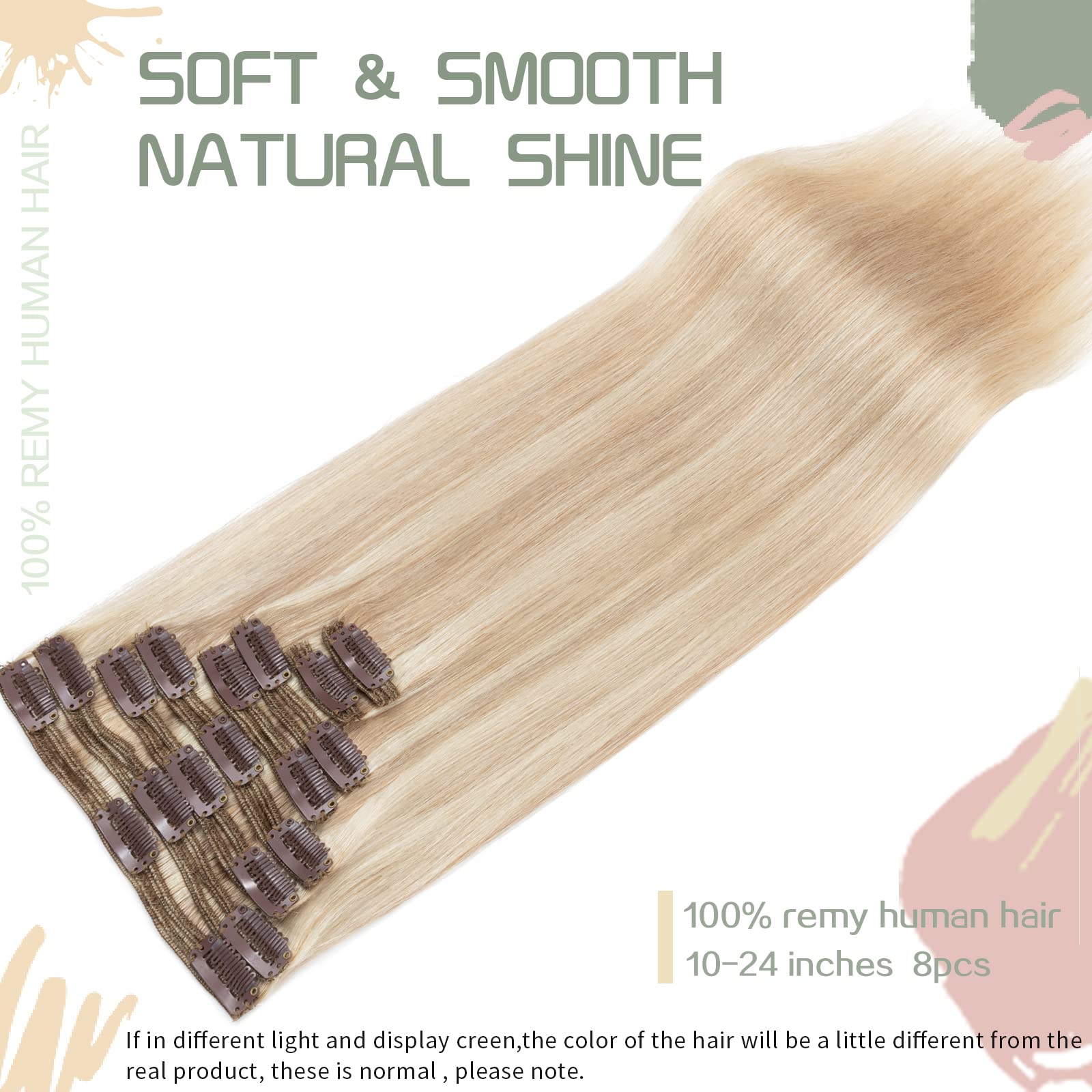 S-noilite 100% Remy Human Hair Clip-in Extensions – Balayage Double Weft, 8 Pieces 18 Clips (24 Inch, 170g, Ash Blonde/Bleach Blonde #18/613) – Thick & Silky Straight Hair for Volume & Styling – Perfect for Parties, Weddings & Everyday Glam