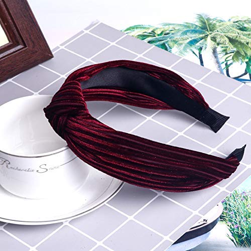 1Pcs Velvet Headbands for Women - Striped Bandana Knot Turban Headband, Wide Hairband Hoop Hair Accessories in Wine Red - Perfect for Casual Wear, Workouts, and Fashion Styling