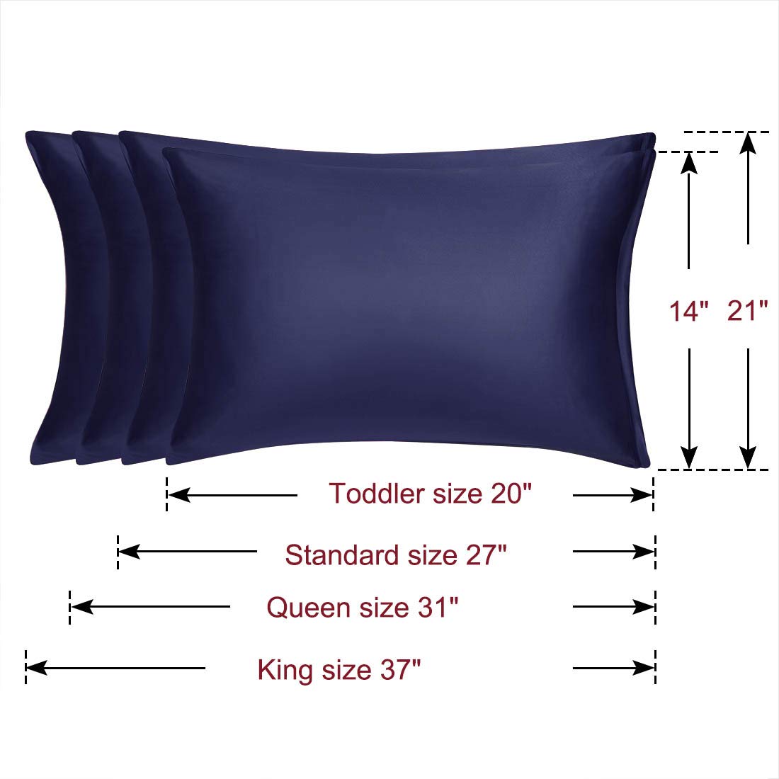 PiccoCasa Set of 4 Luxury Satin Pillowcases with Zipper - Super Soft & Silky Navy Blue Standard Size (21x27 inches) for Bedroom, Hotel, or Travel - Hypoallergenic & Wrinkle-Resistant Pillow Covers